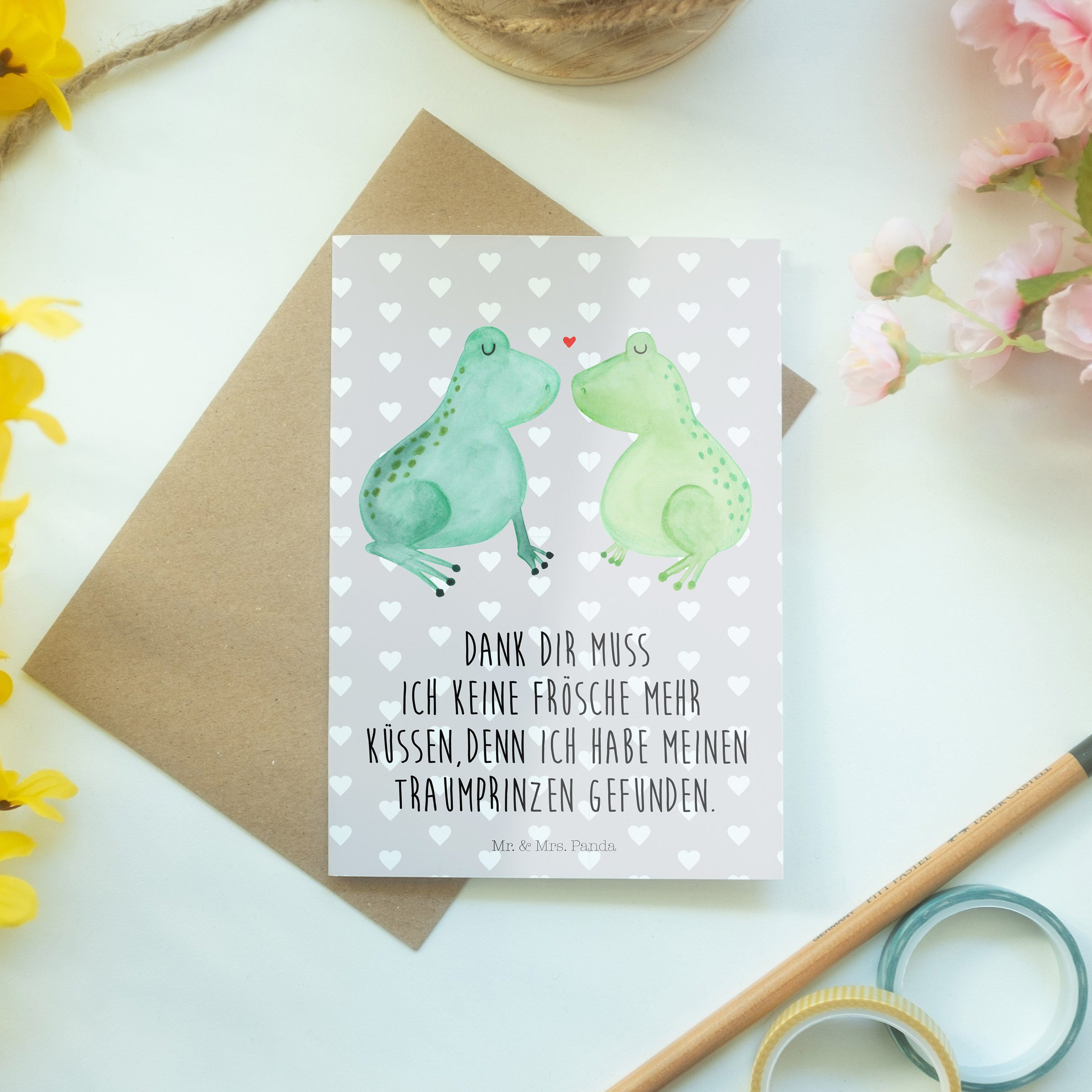 - - Frosch Panda & Glückwunschka Geschenk, Pastell Hochzeitskarte, Grußkarte Mrs. Mr. Liebe Grau