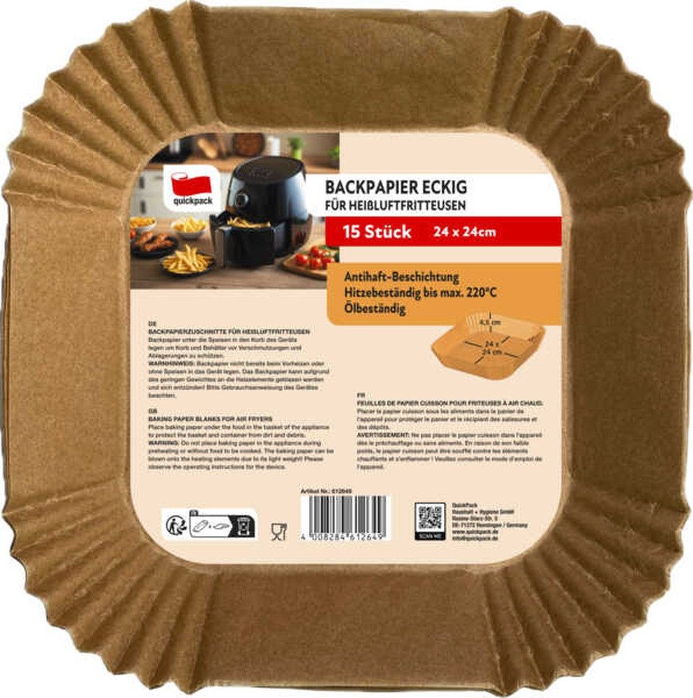 QuickPack Backpapier quickpack Backpapier für Heißluftfritteusen 24x24 cm eckig 15 St.