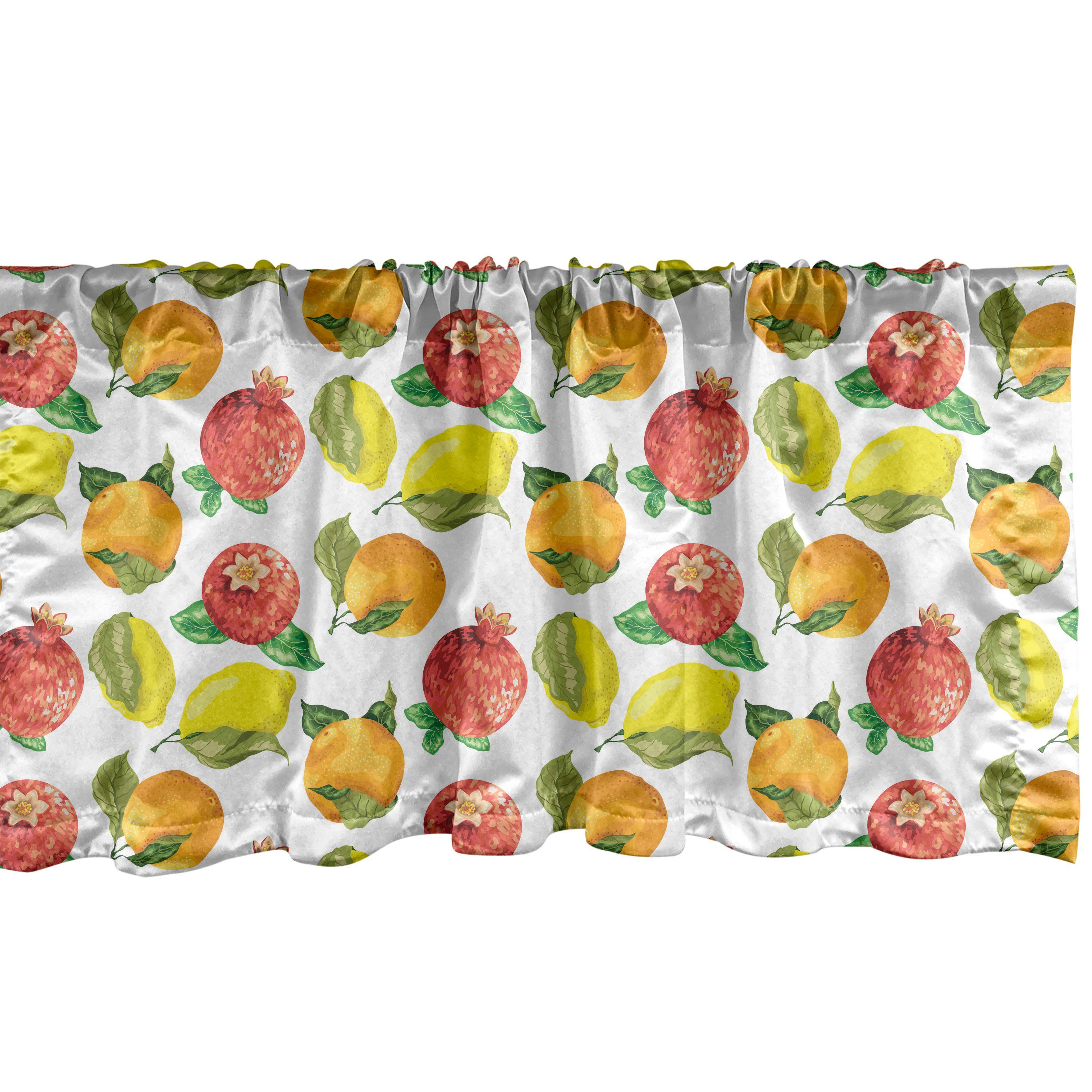 Vorhang Scheibengardine Dekor Stangentasche, für Volant Aquarell Schlafzimmer Küche Citrus Blumen Granatapfel Microfaser, Abakuhaus, mit
