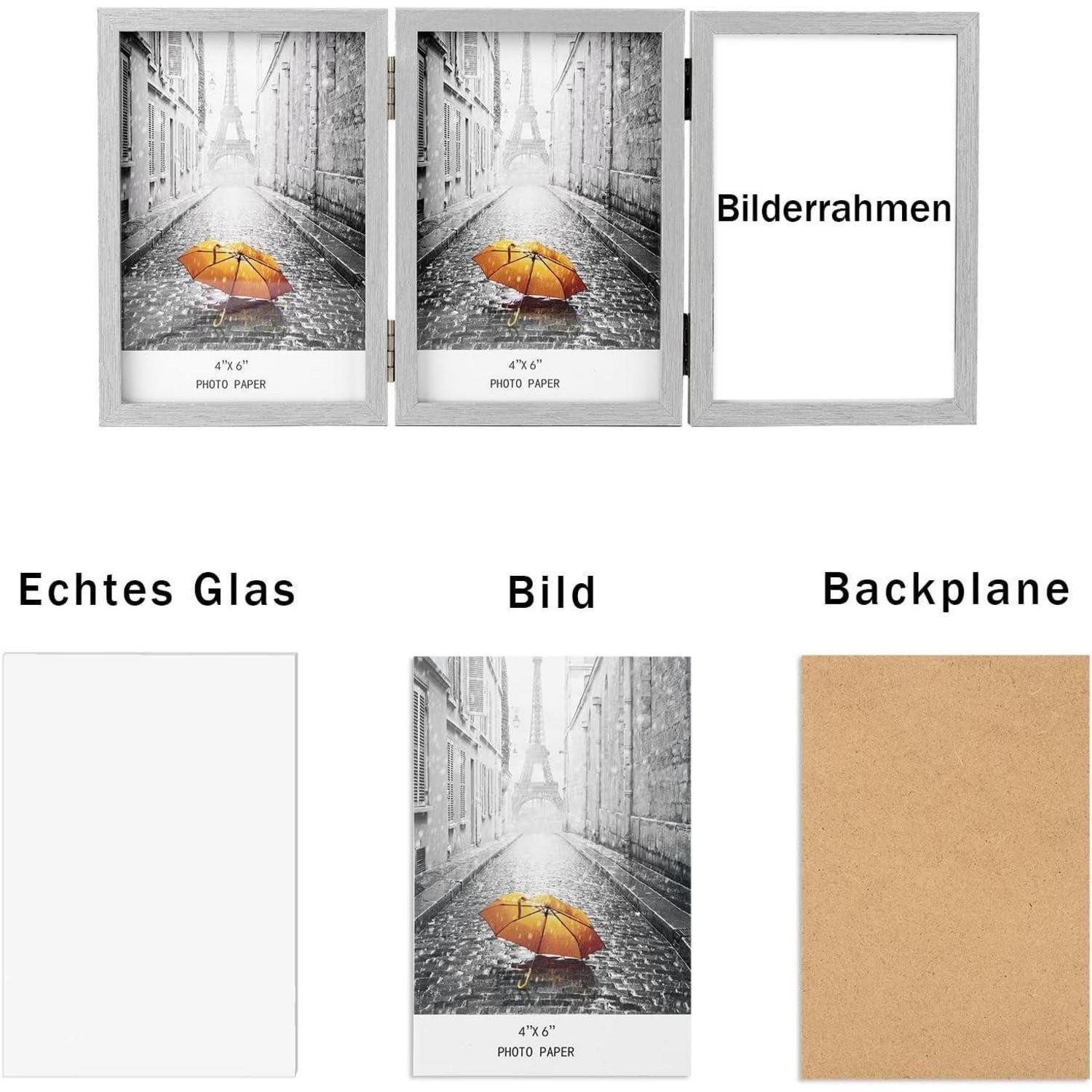 LuxusKollektion Bilderrahmen Collage Bilderrahmen für 3 Fotos klappbar Glasfront vertikaler Ständer