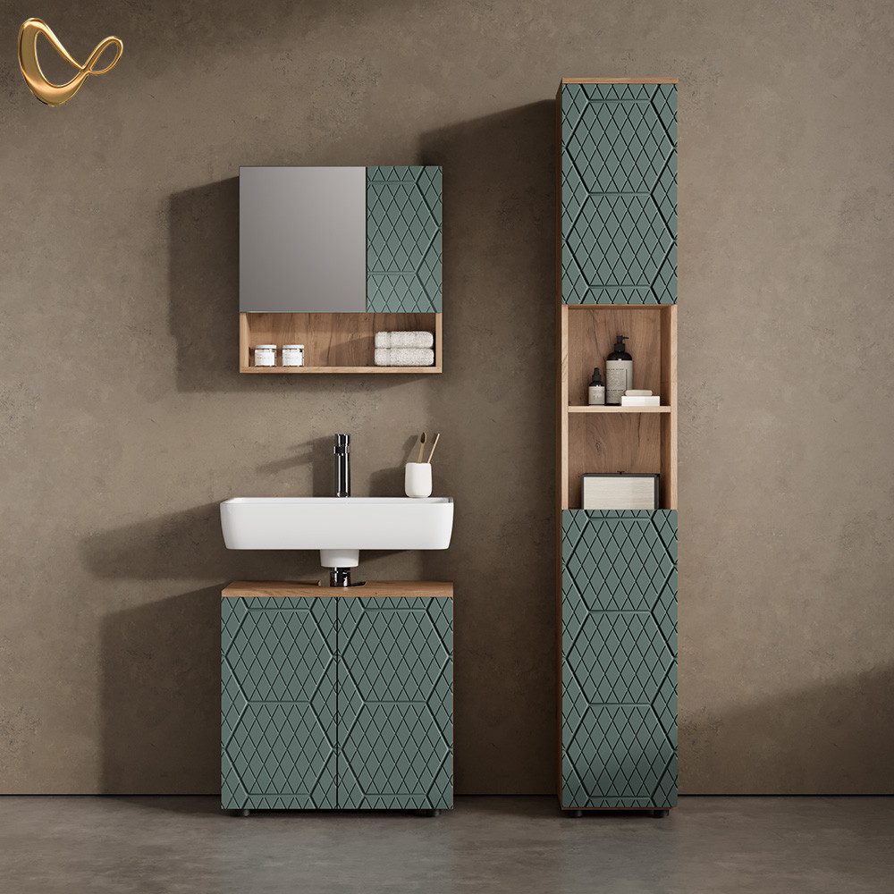 Livinity® Waschbeckenunterschrank Ronco, Grün/Goldkraft Eiche/Goldkraft Eic günstig online kaufen
