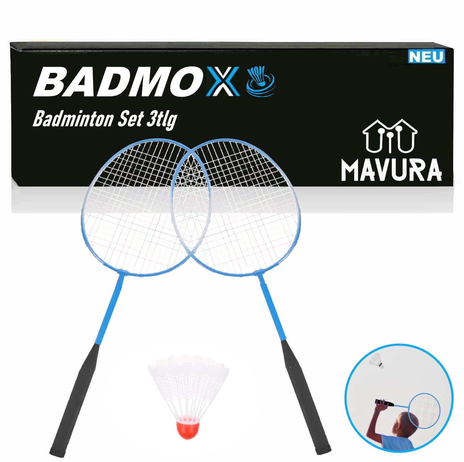 MAVURA Badmintonschläger BADMOX Badmintonset Badminton Outdoor Schläger, 2 Federball Federball 1 Set & Federballset Blau