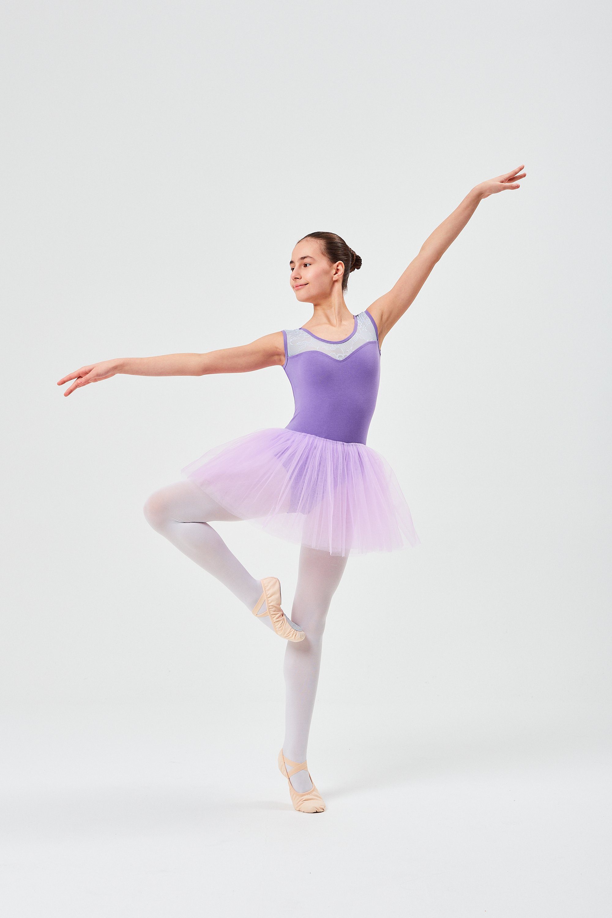 tanzmuster Tüllkleid Ballett Tutu mit Spitzeneinsatz Ballettkleid aus weicher Baumwolle mit langem Tüllrock, für Mädchen – Bild 3 von 5