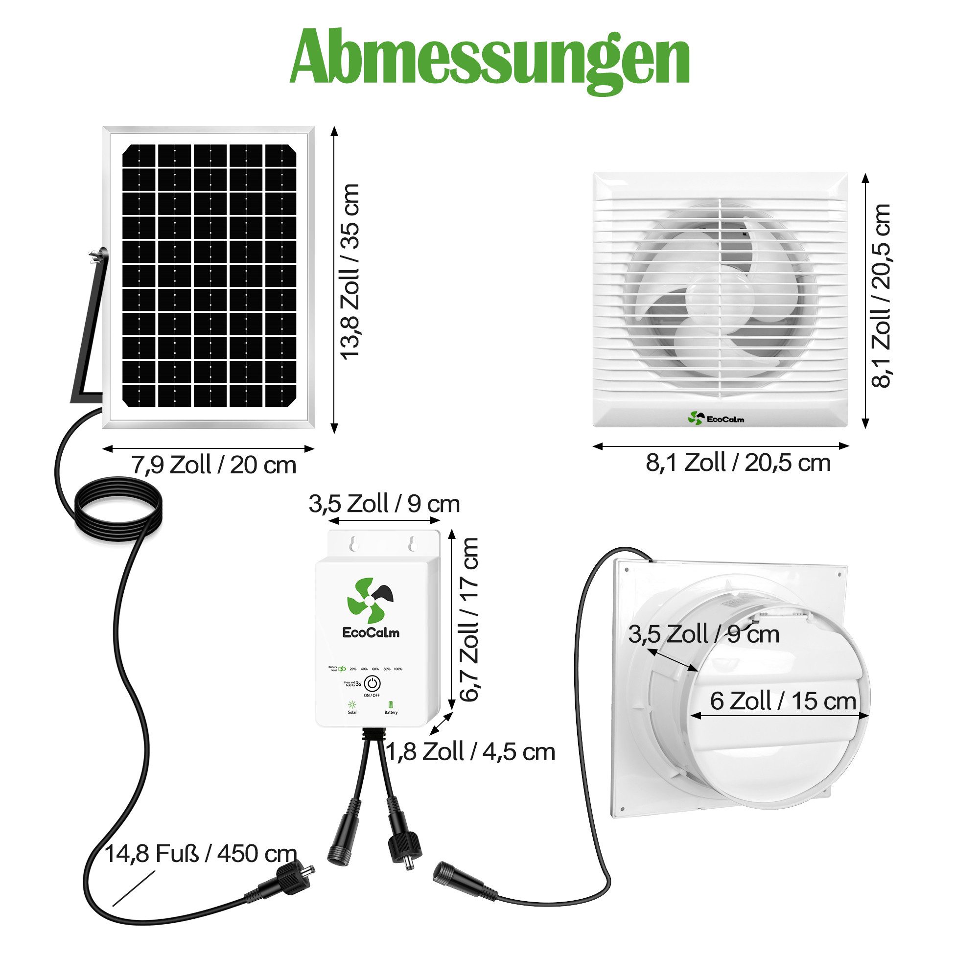ecoCalm Akku-Ventilator Wasserdichter Solarventilator Outdoor, 150mm günstig online kaufen
