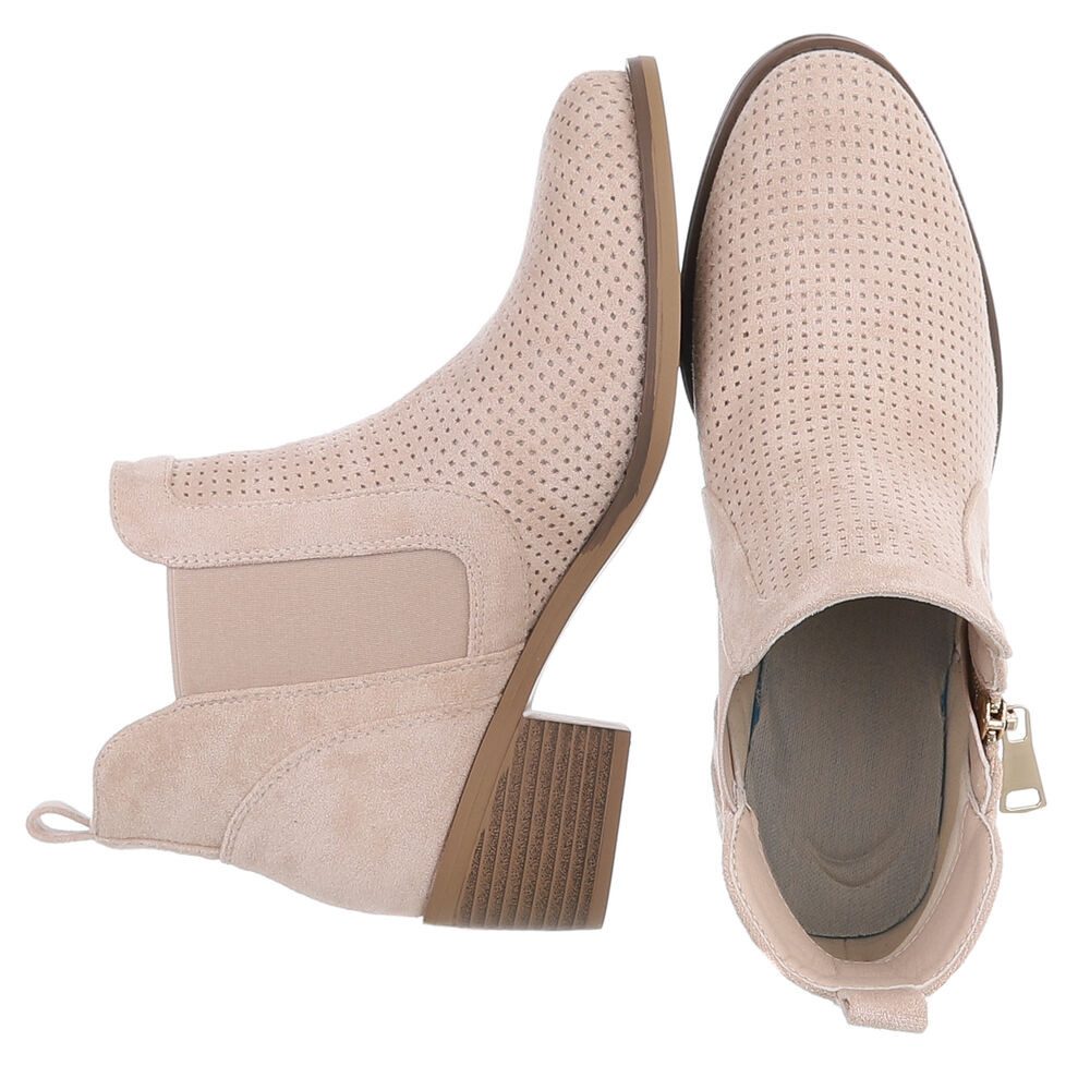 Ital-Design Modische Stiefelette mit Reißverschluss und Perforation Sommerboots (91261342) Blockabsatz Stiefeletten in Beige