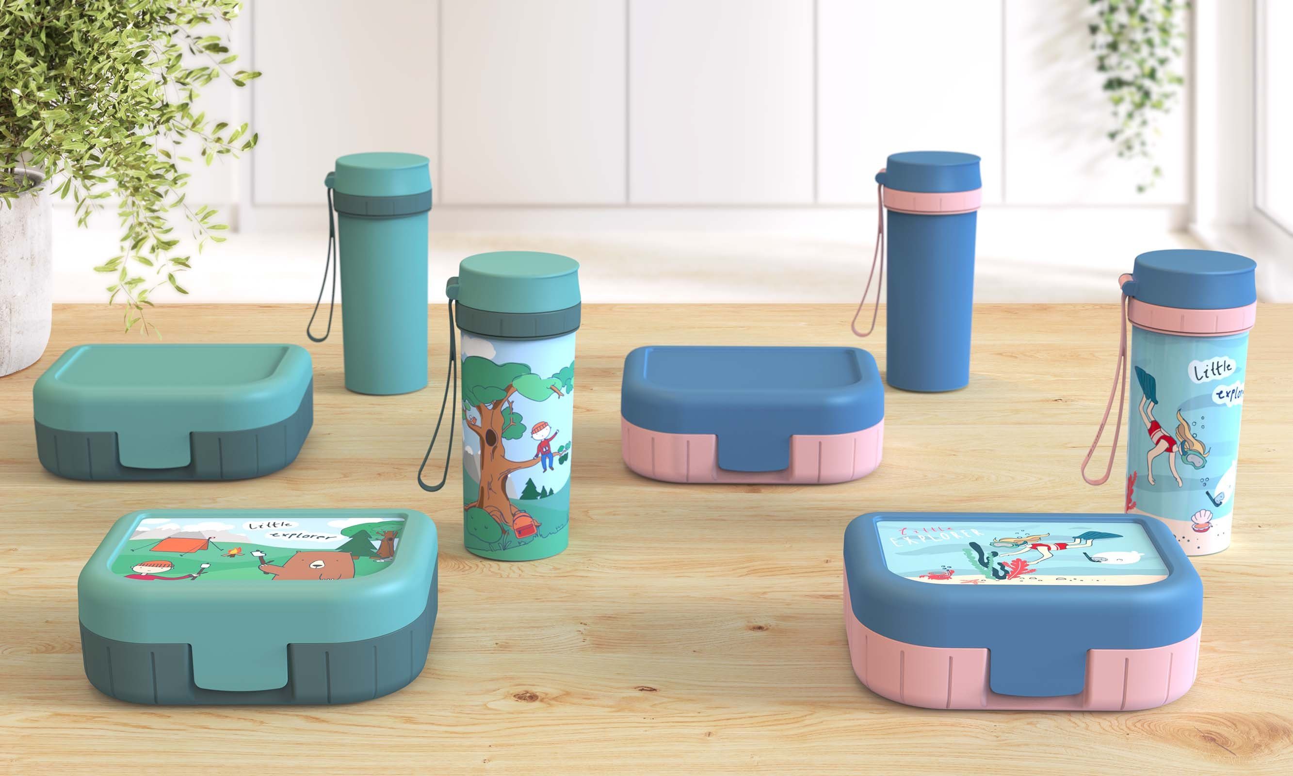 BPA-frei, ROTHO lebensmittelechter 4tlg. Bdose 4-tlg) Memory Kids Kunststoff Grün Set Vorratsdose Lunchset mit (Lunchset, Trinkflasche, (PP)