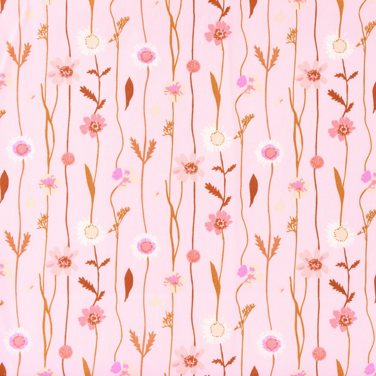 Rico Design Stoff Rico Design Baumwollstoff Stoffabschnitt Wildblumen rosa bunt 50x140cm