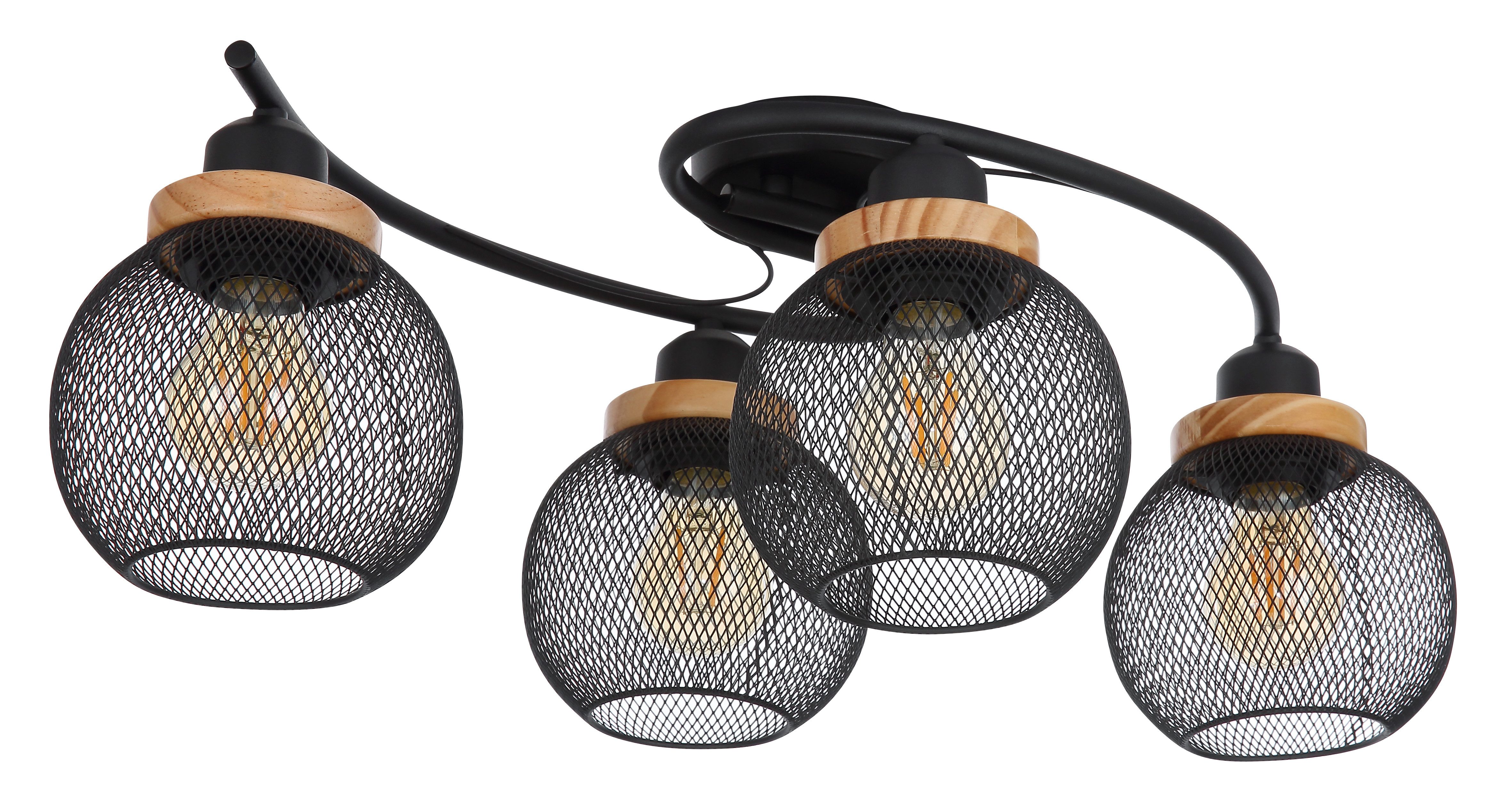 GLOBO LIGHTING Deckenleuchte PABLO, ohne Leuchtmittel, Deckenlampe Metall schwarz Metallgeflecht Holz Küche Wohnzimmer