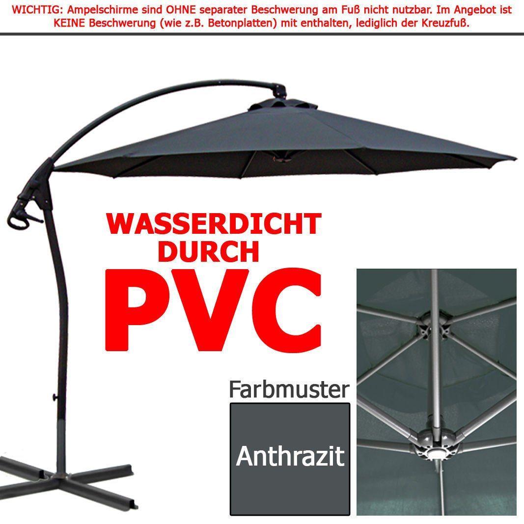 habeig Ampelschirm Sonnenschirm WASSERDICHT Ampelschirm 3m PVC Schirm 300cm wasserfest, 100% Wasserdicht