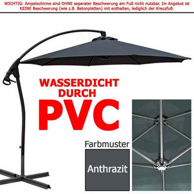 habeig Ampelschirm »WASSERDICHT Ampelschirm 3m Anthrazit durch PVC Schirm 300cm Sonnenschirm Marktschirm«