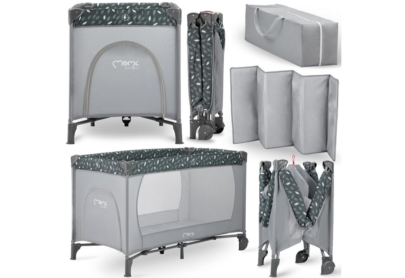MoMi Baby-Reisebett Belove, 3-in-1 Reisebett mit Matratze & Rollen, faltbar
