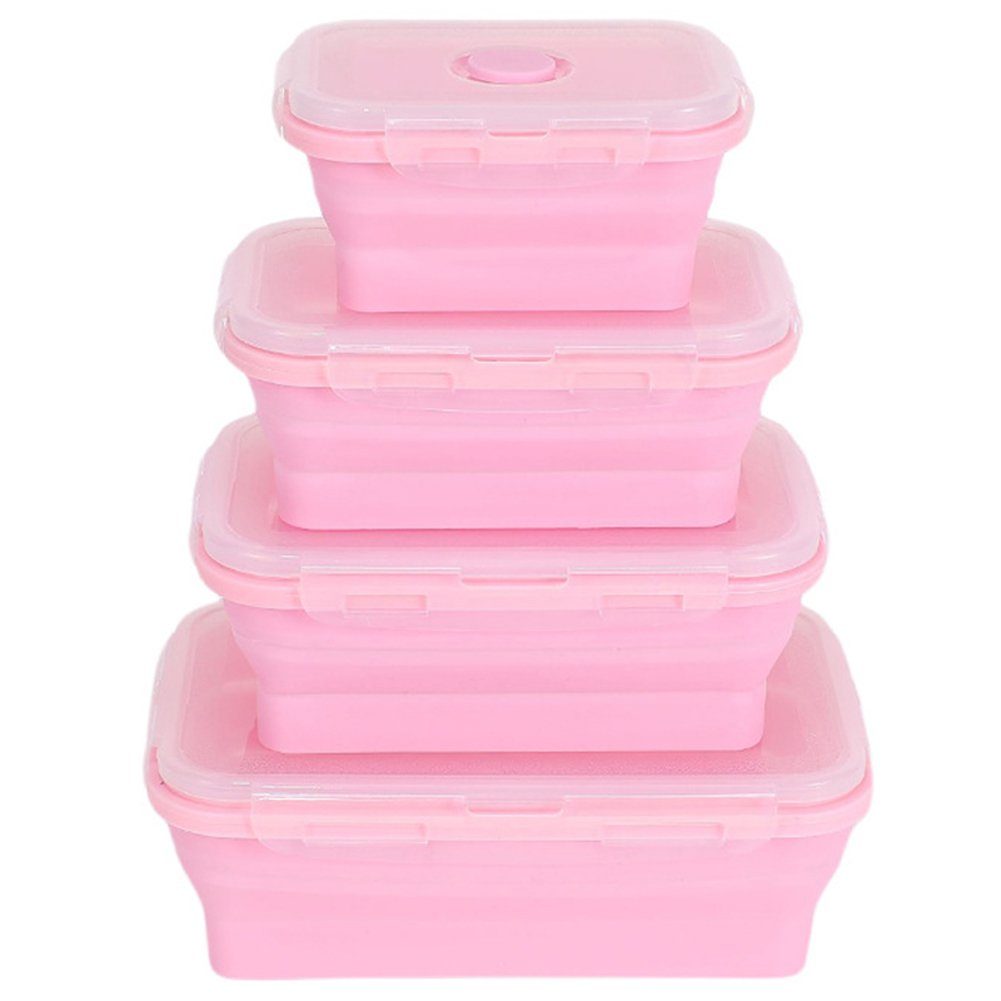 SCRTD Lunchbox faltbare brotdose,Lebensmittelaufbewahrungsboxen,4 Stück, faltbare Silikon-Lebensmittelaufbewahrungsbehälter, Lunchboxen Rosa