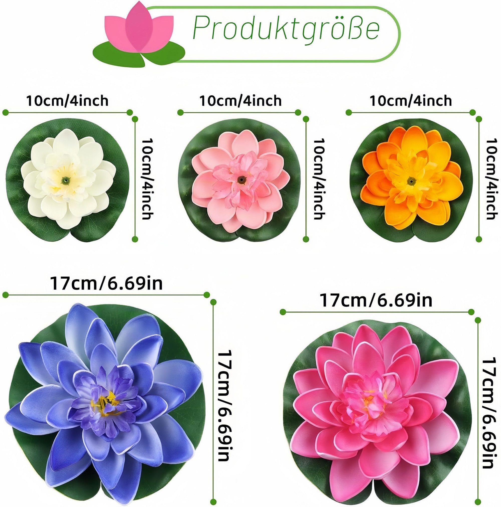 Kunstblumenstrauß 10 bunte künstliche Seerosen für Teich- und Pooldekoration, FOUORTUNATE-BEE, 10 künstliche Schwimm-Seerosen als Deko für Teich und Pool – Bild 2 von 5