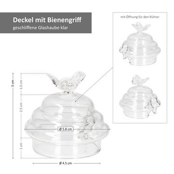 MamboCat Vorratsglas 3tlg Set Honig 500ml Bienchen-Deckel Honiglöffel Glasbehälter, Glas