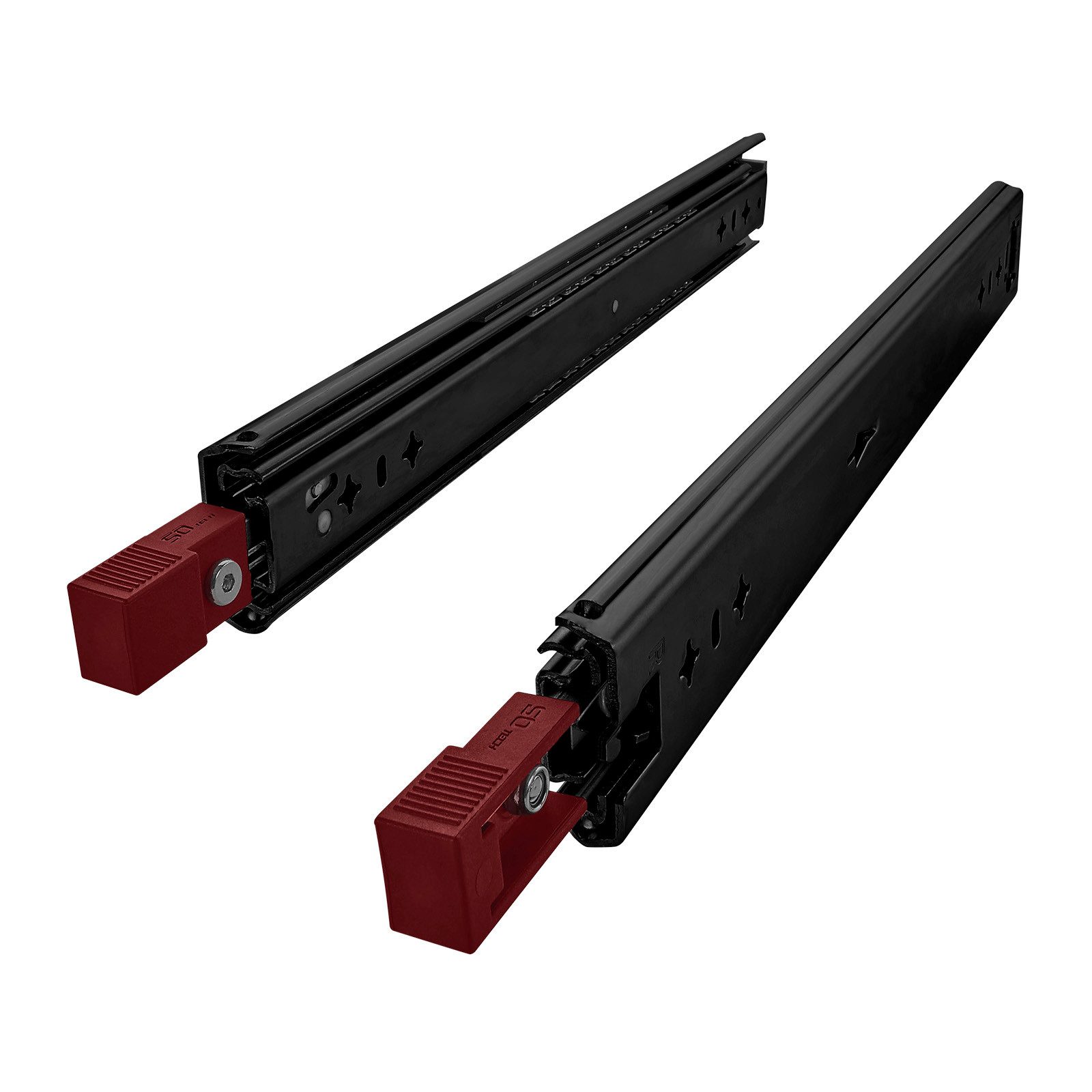 SO-TECH® Auszug Schwerlastauszug VarioSlide 120 Kg mit Lock in/out schwarz, KV1-120-H58-L1100-EH 1100 mm (nicht trennbar) Hebel rot