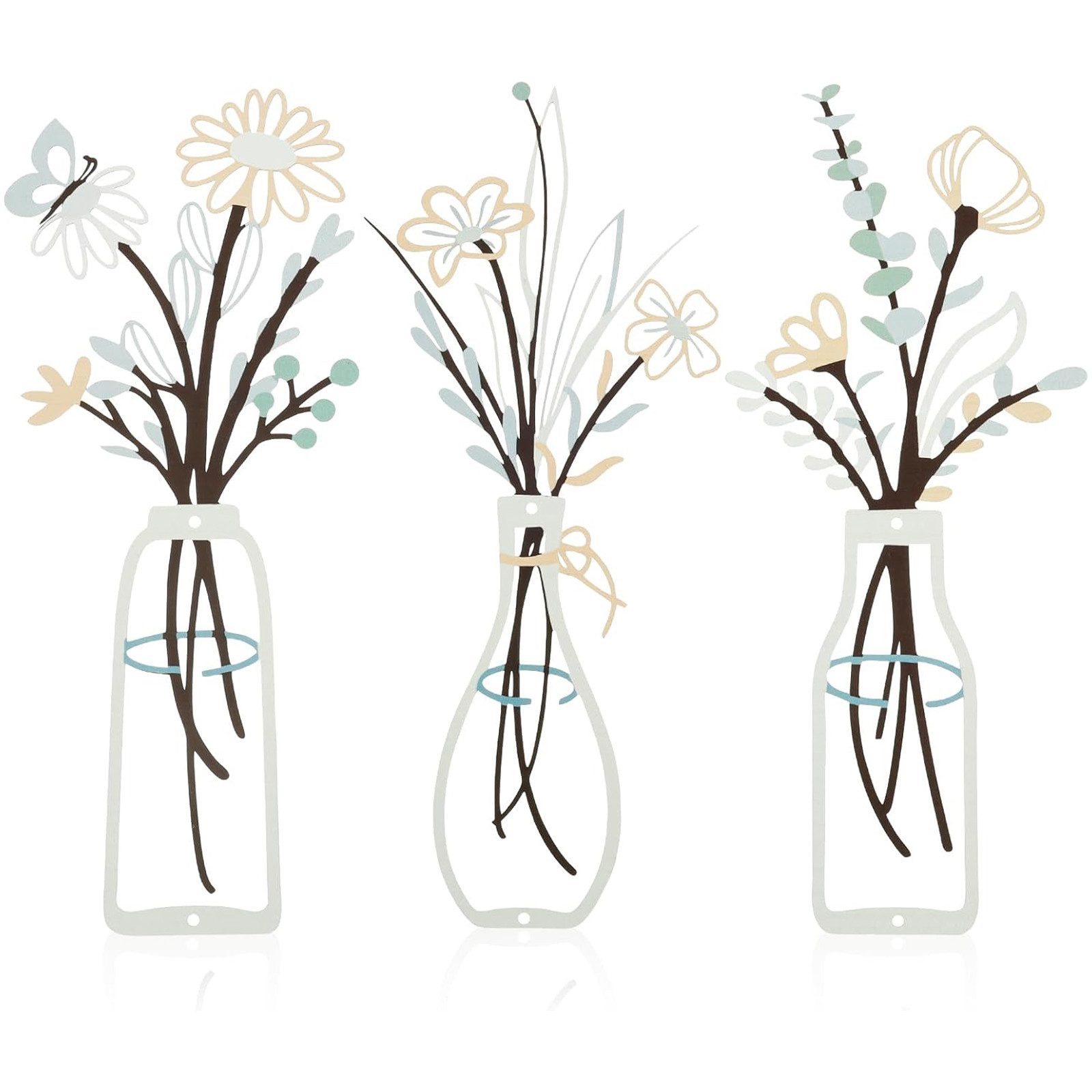 REDOM Wanddekoobjekt Metall-Wandkunst Set Wanddeko Blumen Esszimmer Wandbild Wanddeko (6 x 13,7 Zoll Metall-Vasenblumen Moderner künstlerischer Flair, 3 St., Metallblumen Wandbild Geschenk zur Haus­einweihung), Blumen-Silhouetten Boho Deko für Wohnzimmer Schlafzimmer Essbereich