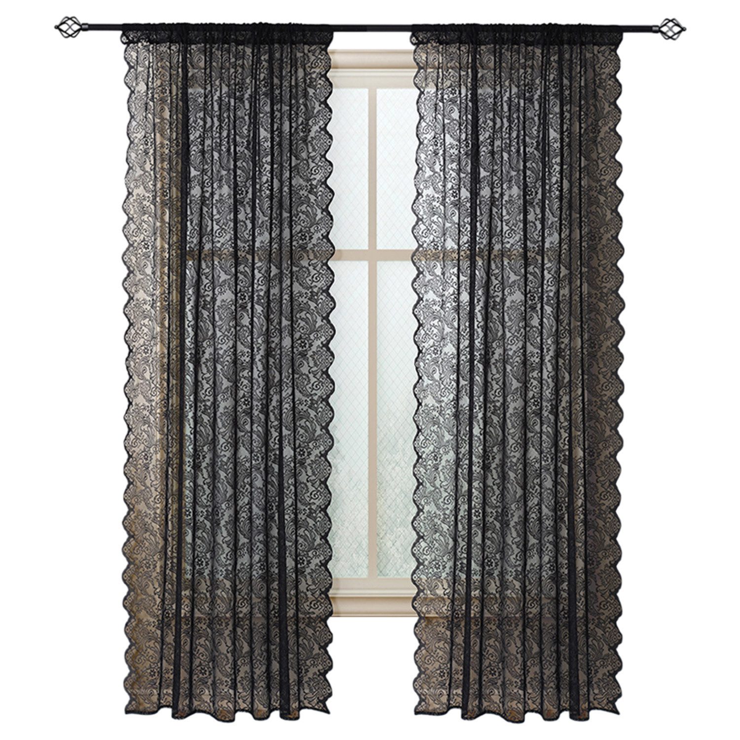 Refttenw Vorhang Spitzengardinen,Vintage-Blumenmuster lange Vorhänge günstig online kaufen