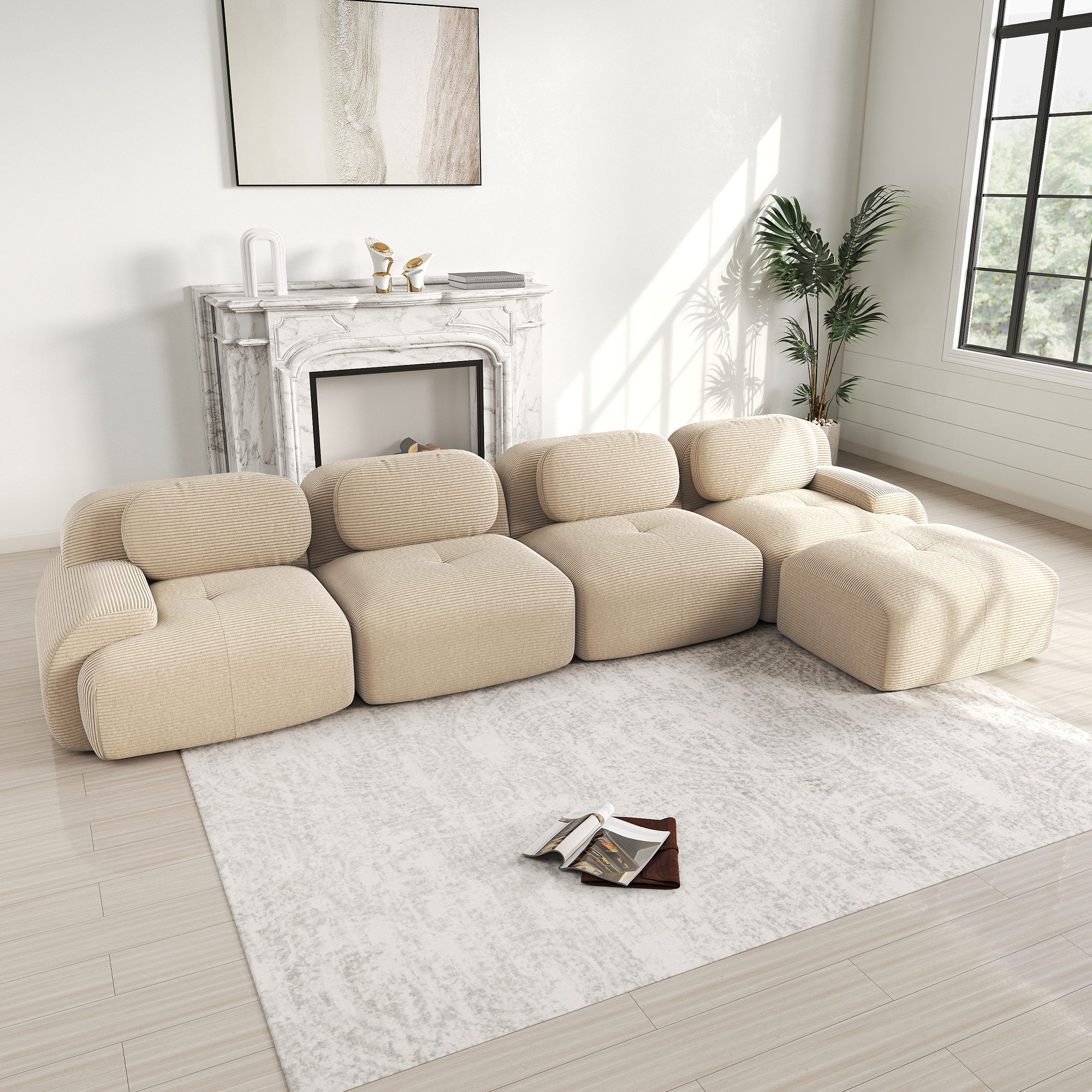 Odikalo 2-Sitzer modular kombinierbar Polstersofa Chaiselongue Mehrfarbig, 4-Sitzer Ecksofa mit 32D hochelastischer Polsterung, rutschfest, mit Chaiselongue, extra-breite Armlehnen, frei kombinierbar, ohne Montage für Büro, Wohnzimmer und Heimkino
