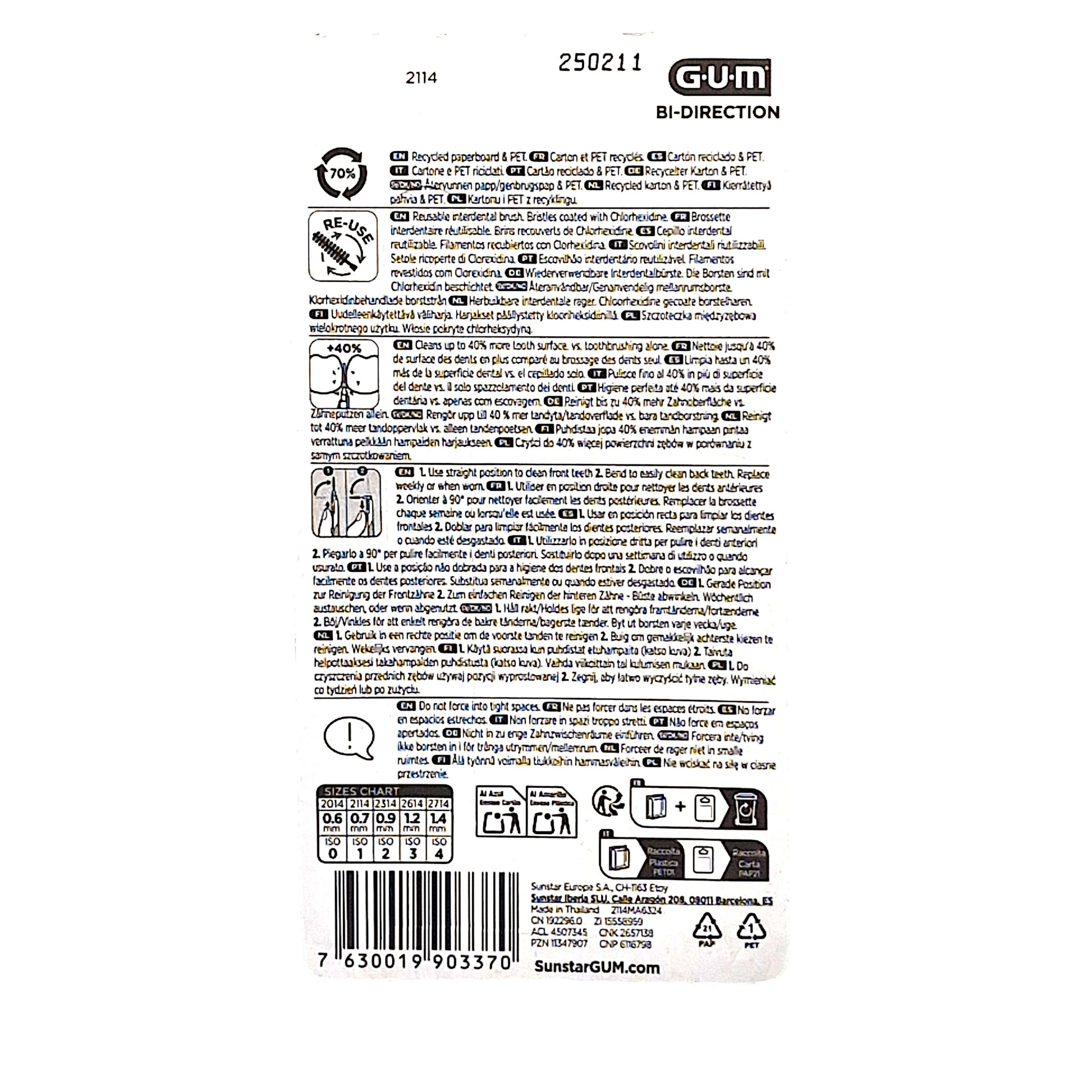 GUM Zahnseide Gum Bi Direction Small - Interdentalbürsten grün 0,7 mm - 6 Stück, (0-St)