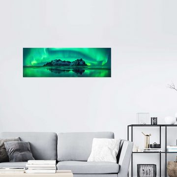 Posterlounge Wandfolie Panoramic Images, Reflexion des grünen Polarlichts im Meer, Island, Fotografie