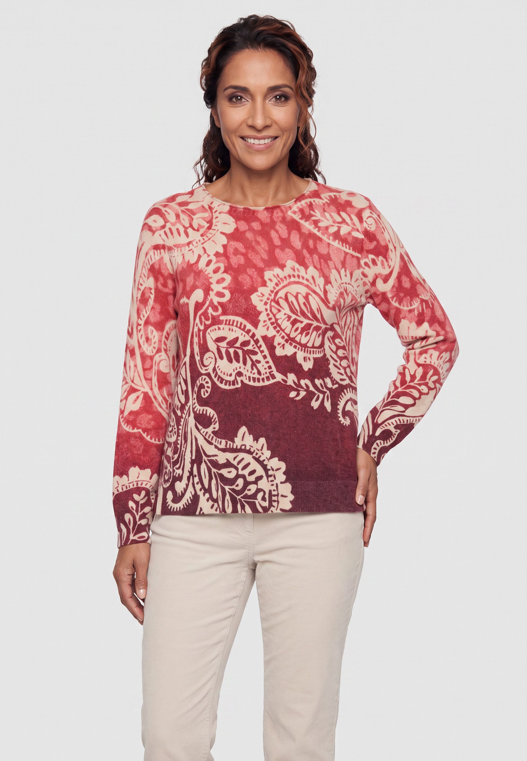 Olsen Strickpullover mit Panneaux-Dessin und Rundhalsausschnitt