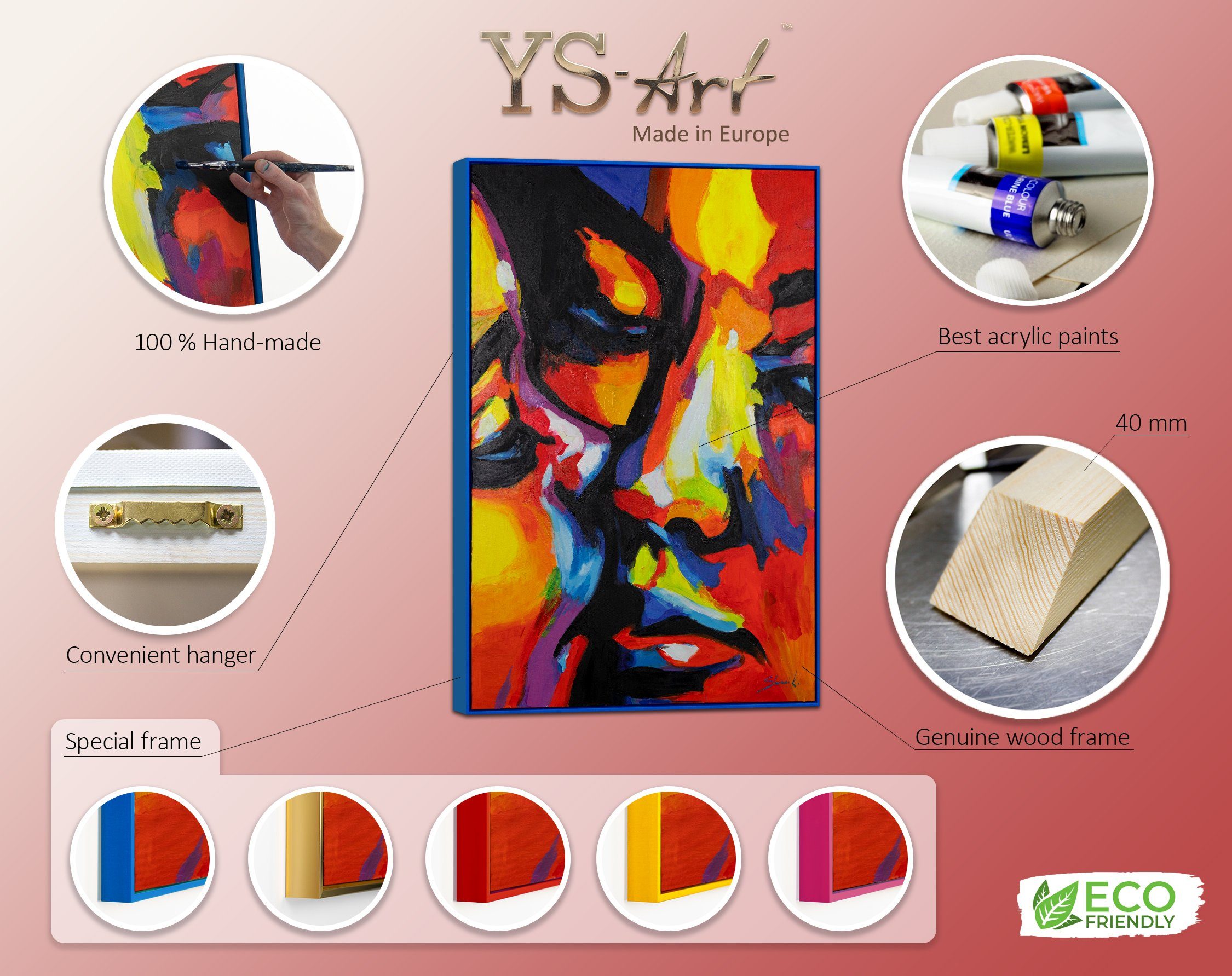 YS-Art Gemälde in Farben der Liebe, Mit Menschen Rahmen Gelb