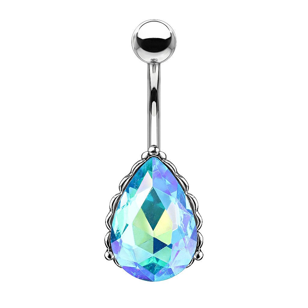 Taffstyle Bauchnabelpiercing Banane Piercing Vintage Zirkonia Kristall Tropfen Silber Aqua, Bauchnabelpiercing Stecker Banane Bauchnabel Piercing Schmuck Stecker