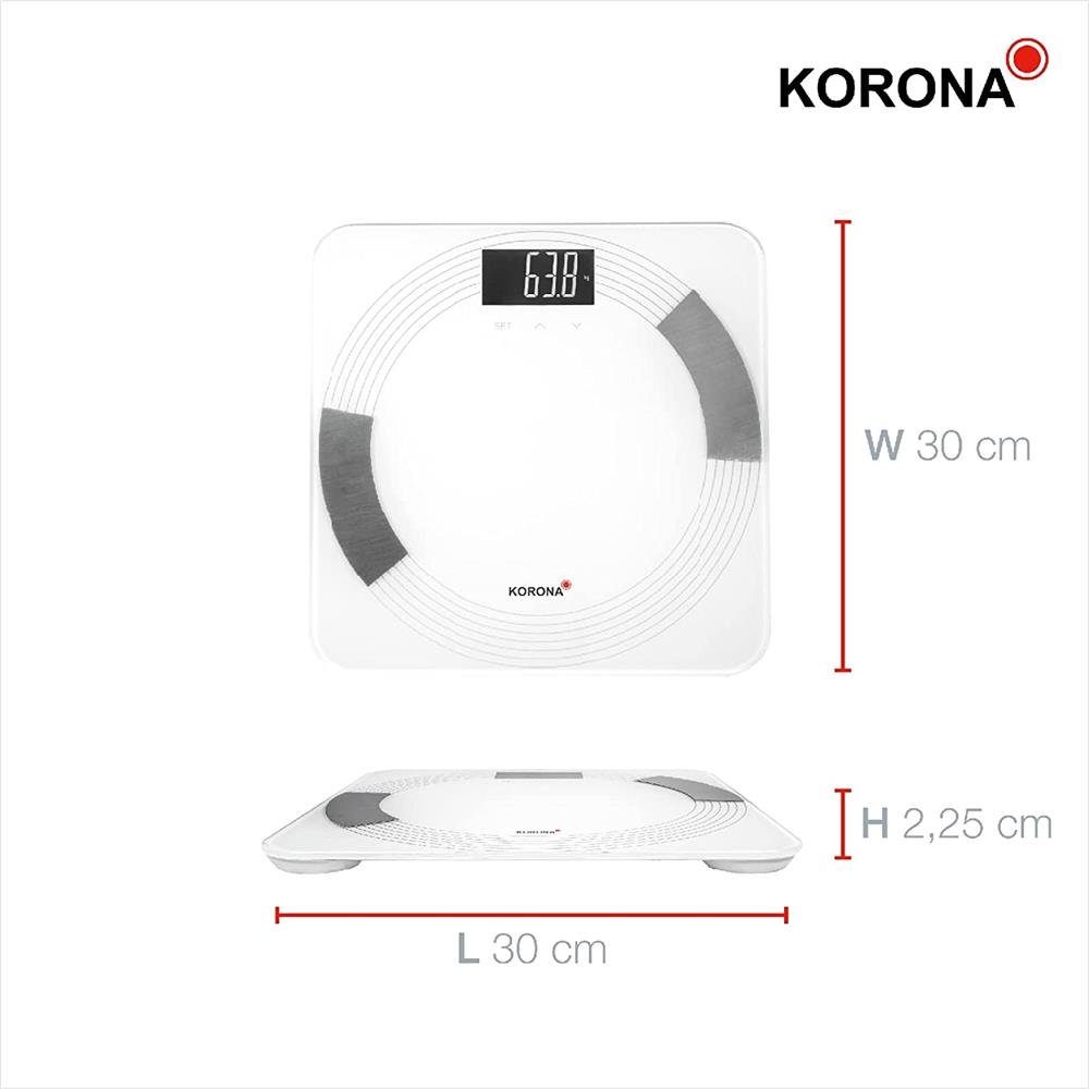 KORONA Körper-Analyse-Waage DEBBY Diagnosewaage Fitnesswaage Personenwaage Kalorien, Körperfett Körperwasser Muskelanteil digital weiß 180kg BMI – Bild 5 von 5