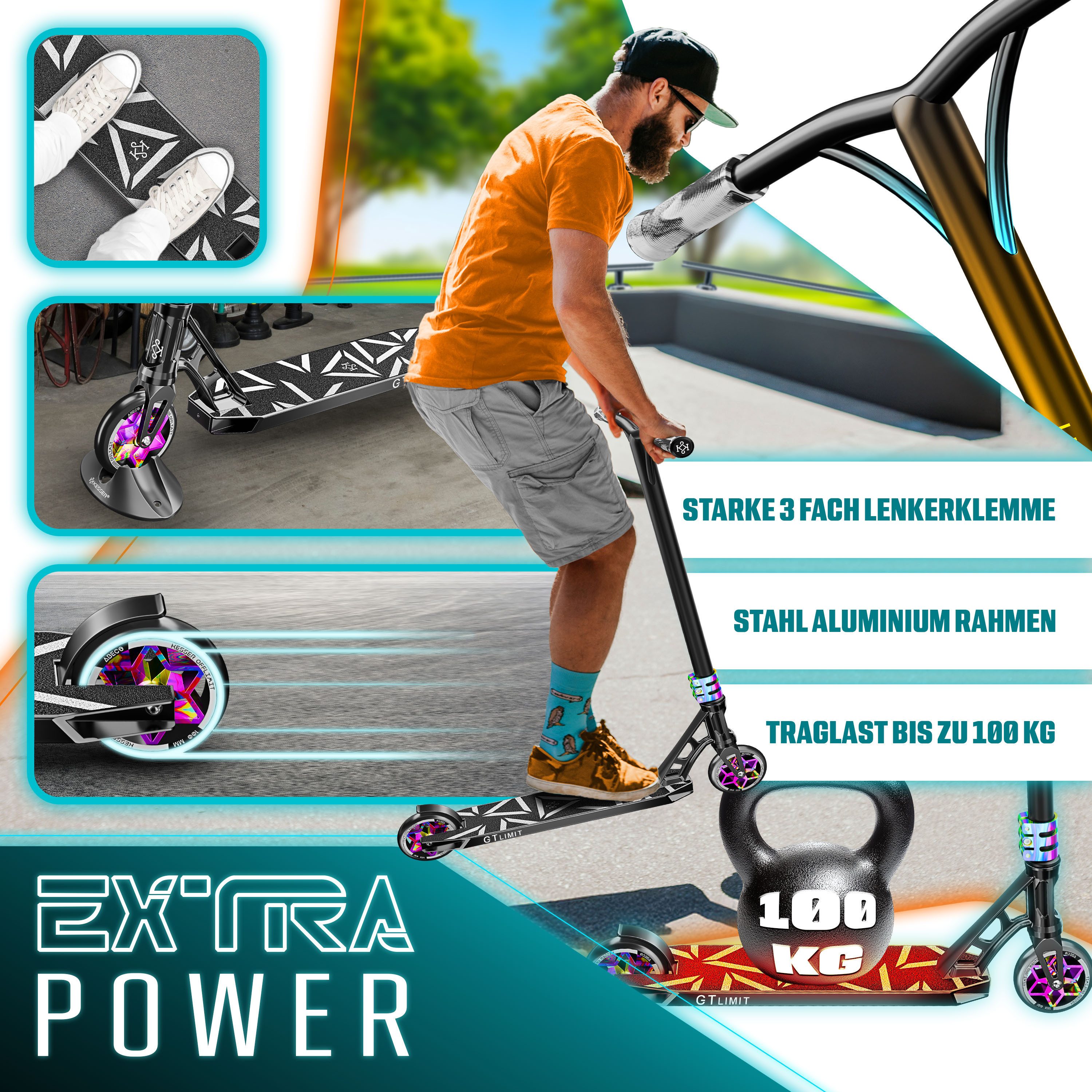 KESSER Scooter, Stuntscooter GT-Limit 360° Lenkung Funscooter Kickscooter Tretroller