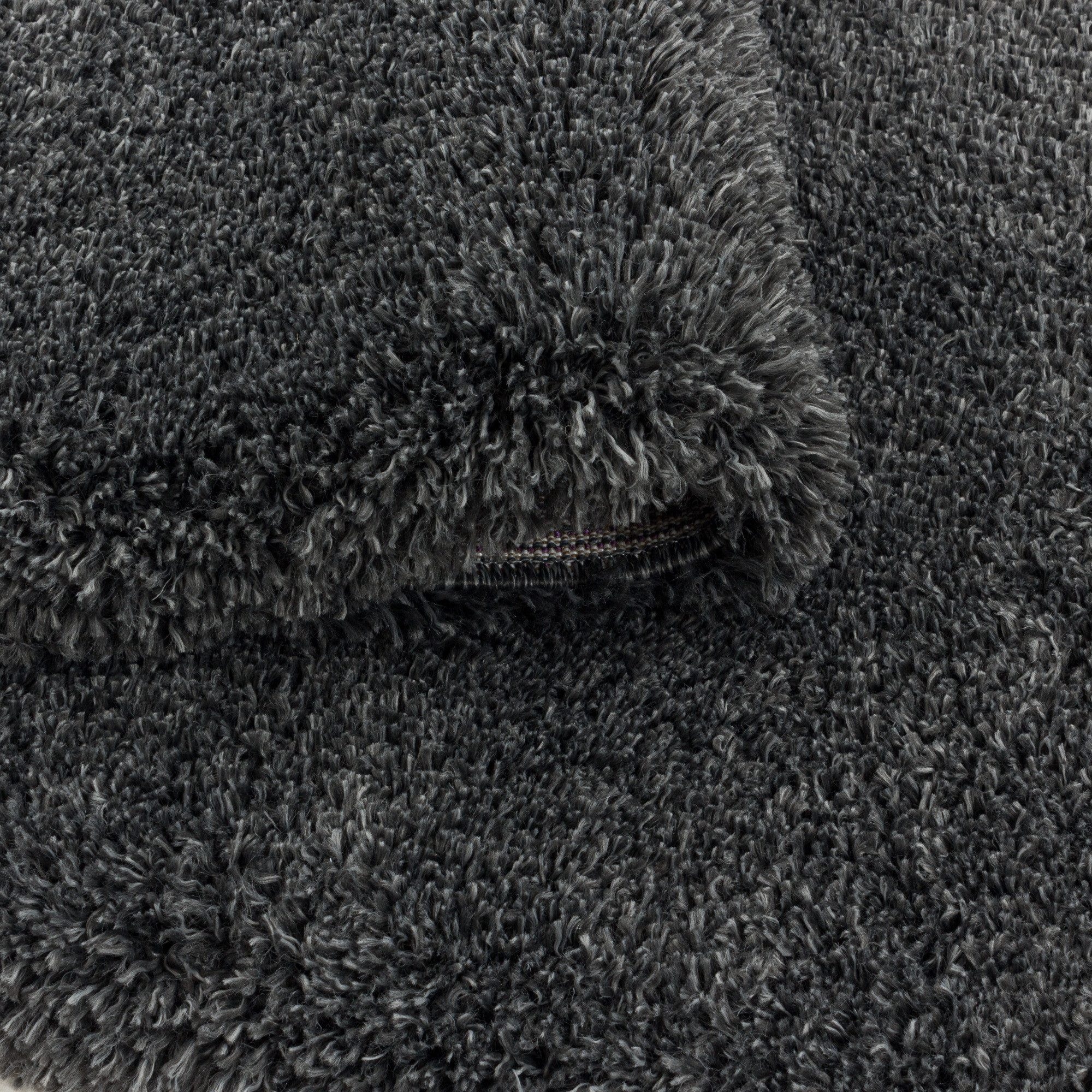 KADIMA DESIGN Teppich Hochflor Teppich Wohnzimmer SALZACH Uni Rund Läufer Schlafzimmer, Rund, Höhe: 52 mm, Grau, 80x80 cm, Wohnzimmerteppich Strapazierfähig Waschbar