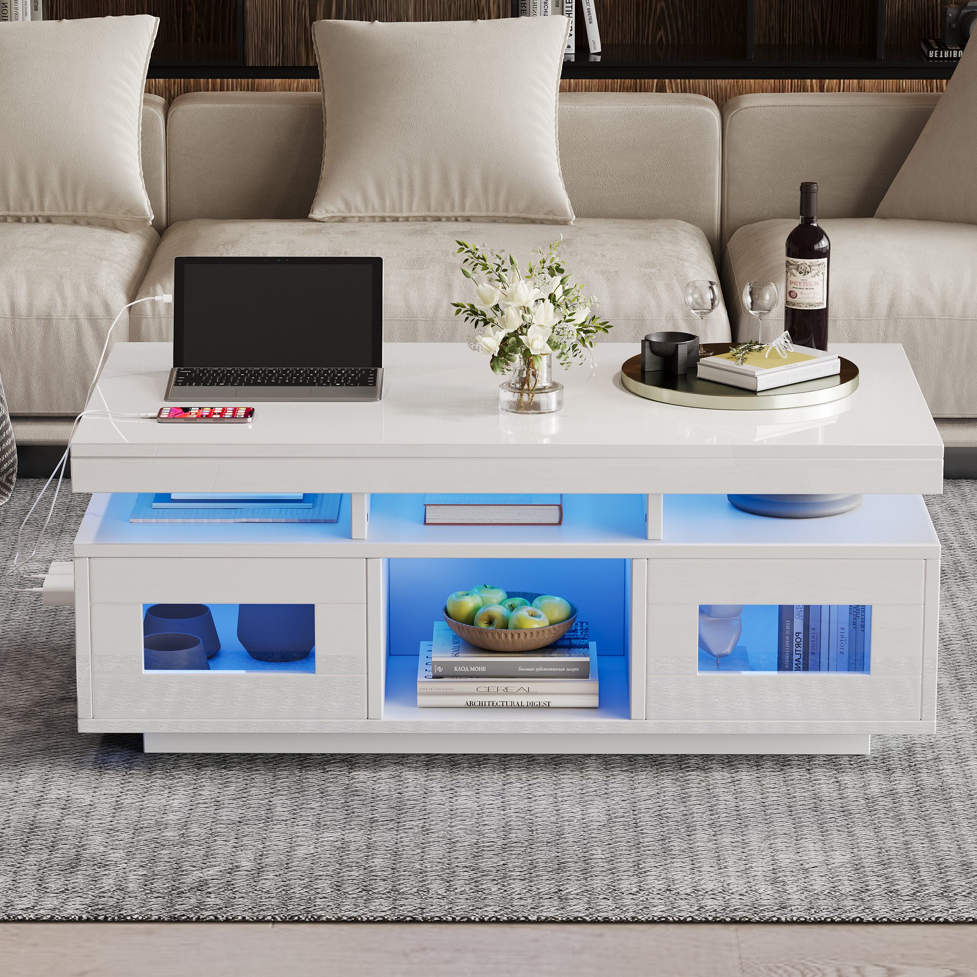 HAUSS SPOLE Couchtisch Hochglanz-Sofatisch mit LED-Leuchten, günstig online kaufen