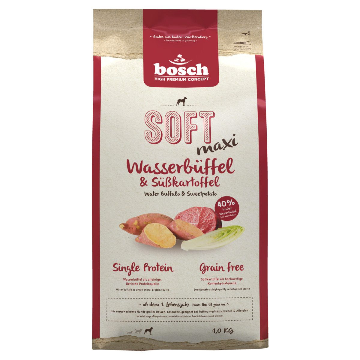Bosch Petfood SOFT Maxi mit Wasserbüffel & Süßkartoffel 1 kg, Trockenfutter für: Hund von Bosch Petfood