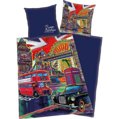 Jugendbettwäsche London, Satin, 2 teilig, mit London Motiv