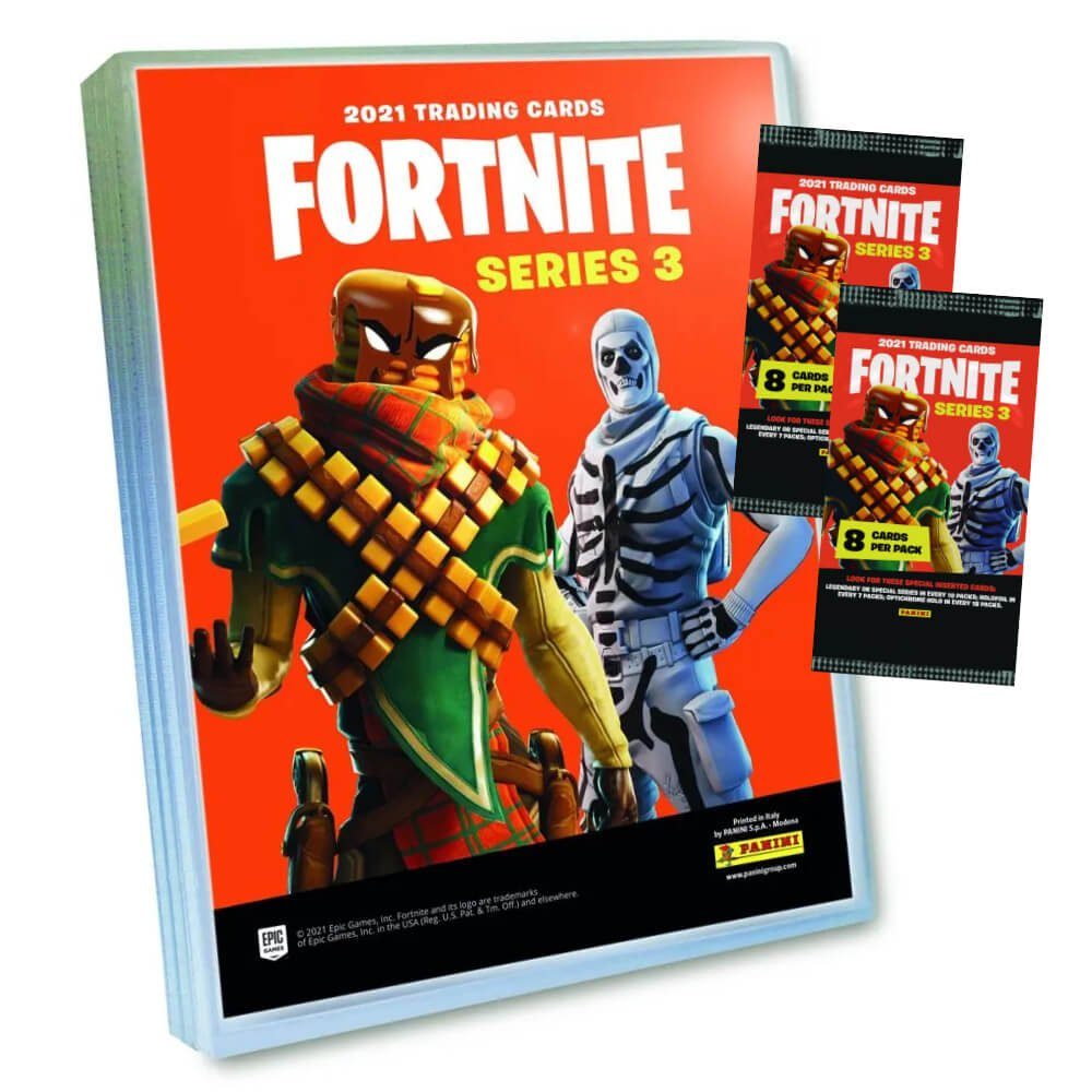 Panini Sammelkarte Panini Fortnite Karten Serie 3 (2022) - Fortnite Trading Cards Sammelk, Fortnite Sammelkarten - 1 Mappe + 2 Booster