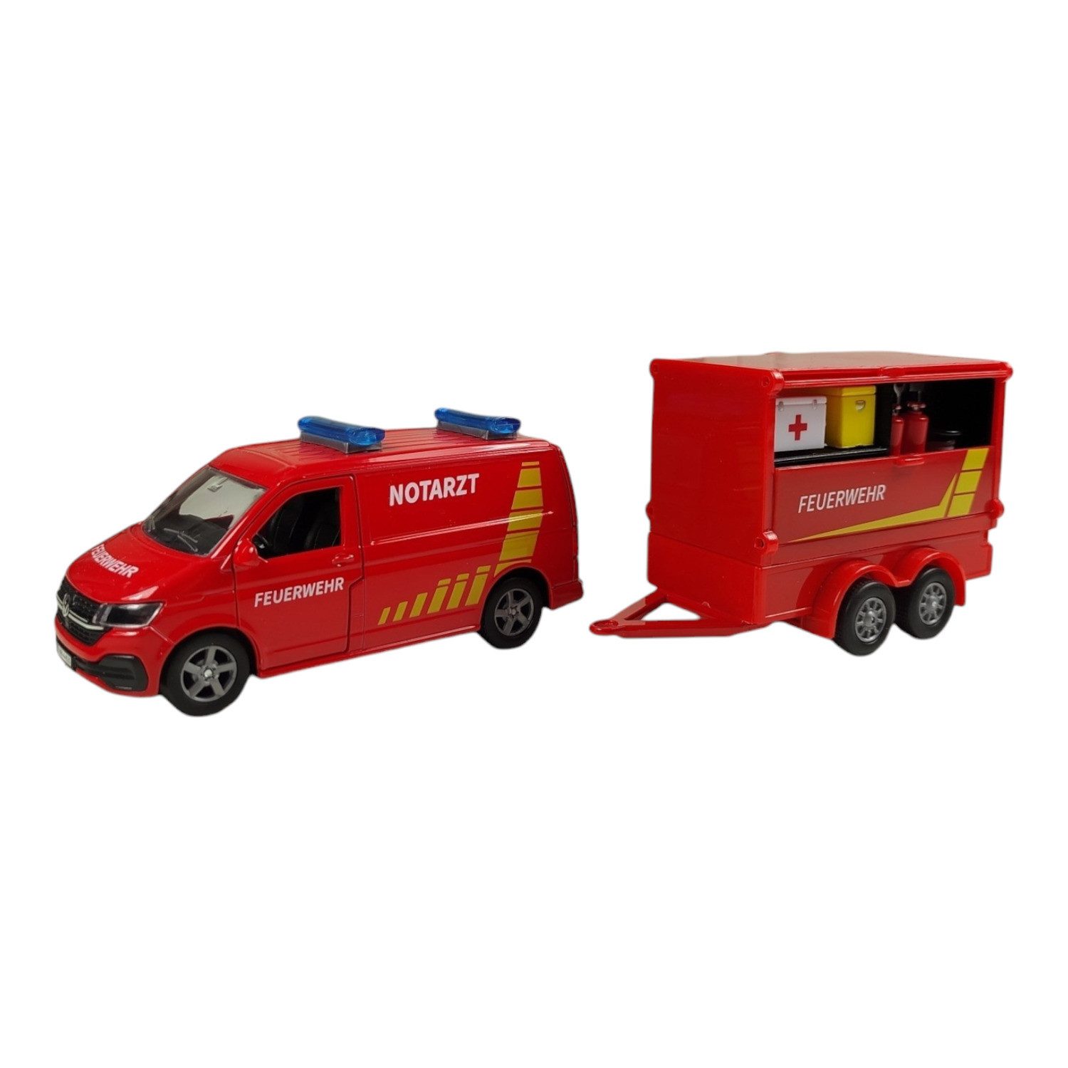 Toys Amsterdam Modellauto VW Feuerwehr Van mit Anhänger Игрушки Volkswagen Feuerwehrauto Pull