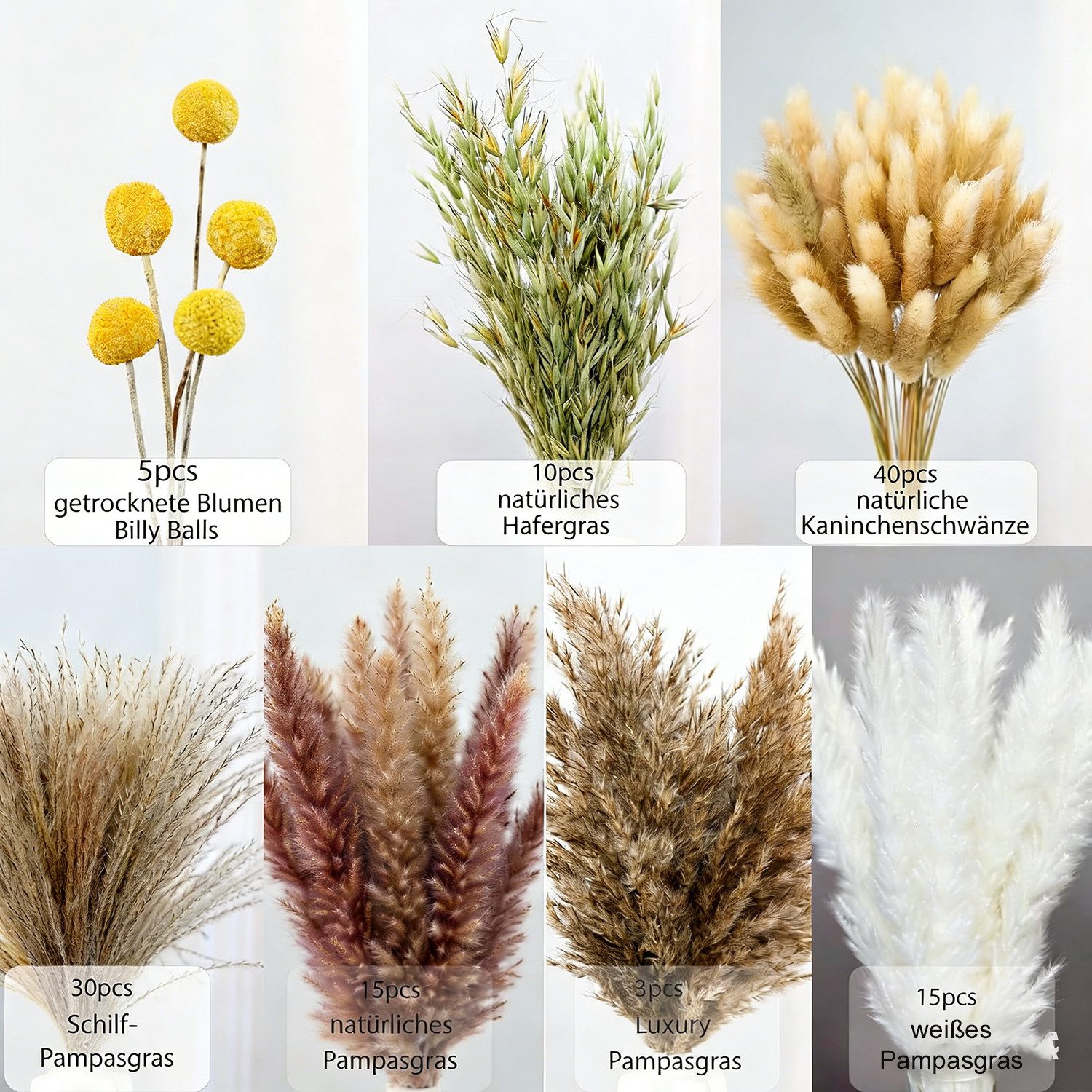 Trockenblume Pampasgras Getrocknet, 118 Stück Trockenblumen Deko, Boho Home Dekor, wohnTRAUM24, Höhe 43 cm, Trockenblumenstrauß für Hochzeit Boho Deko Wohnzimmer Tischdeko