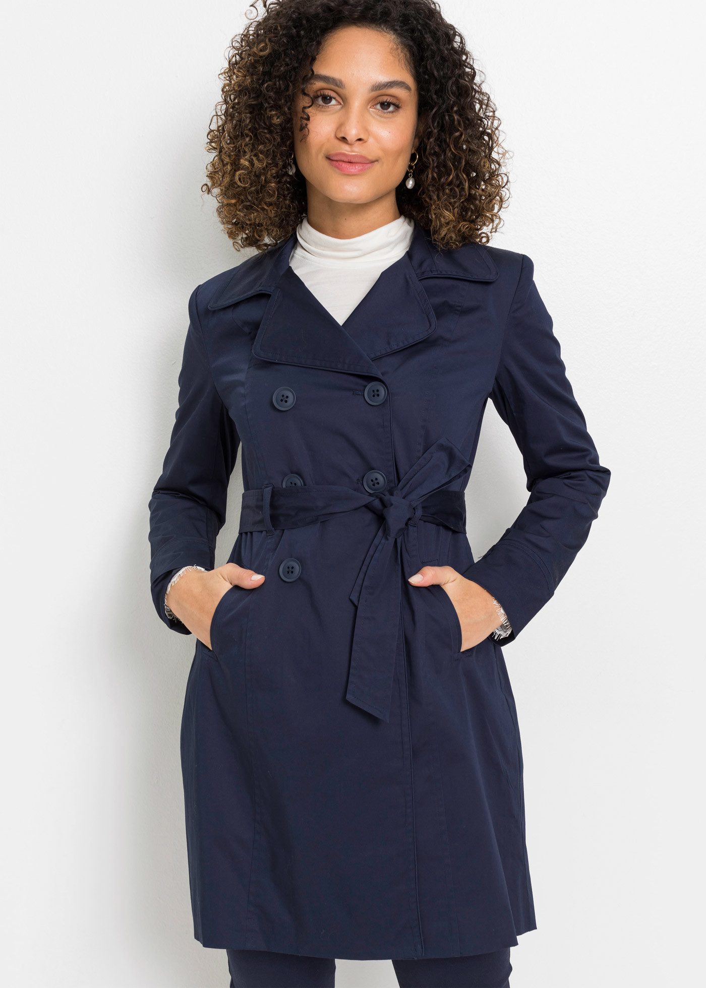 bonprix Trenchcoat mit abnehmbarem Bindegürtel, 2-Reiher