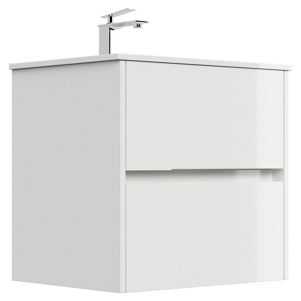 Lomadox Waschtisch LIVIGNO-02, 60cm breit, Keramikwaschbecken, weiß Hochglanz