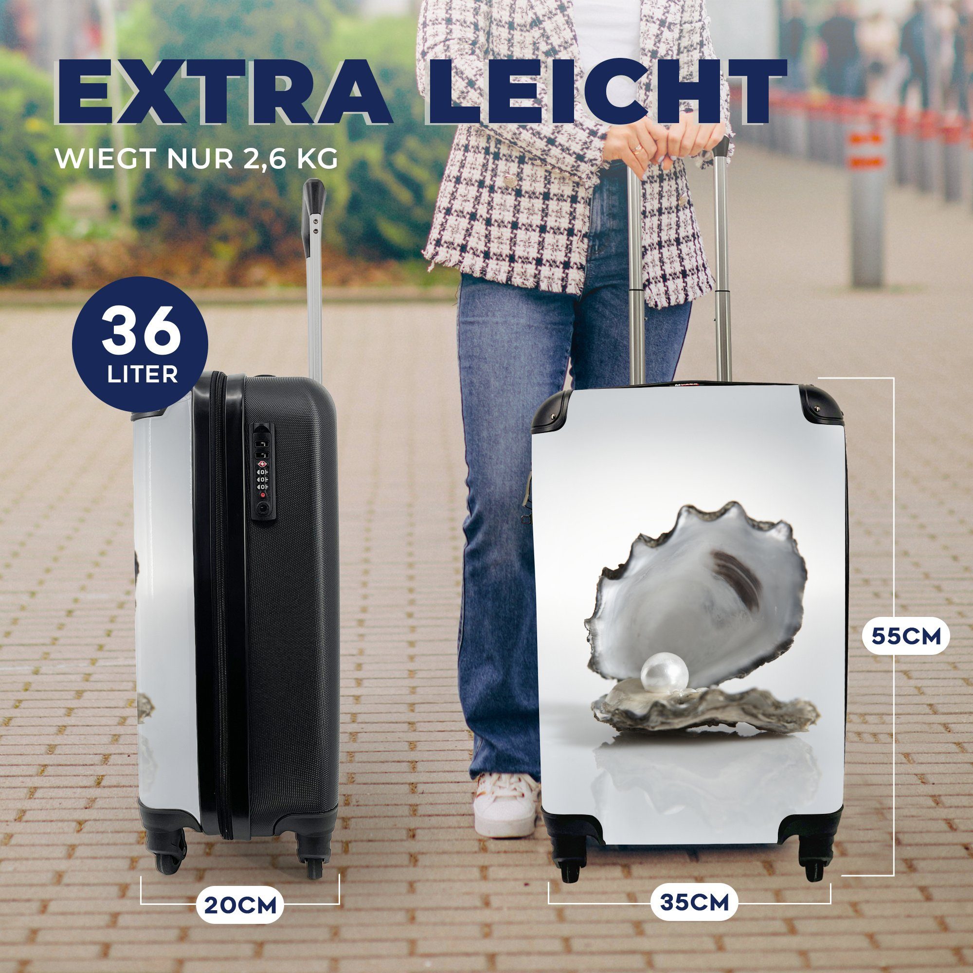 Handgepäck 4 Handgepäckkoffer in Trolley, weißem Reisetasche auf für Ferien, einer Auster MuchoWow Reisekoffer mit Perle Hintergrund, rollen, Rollen,