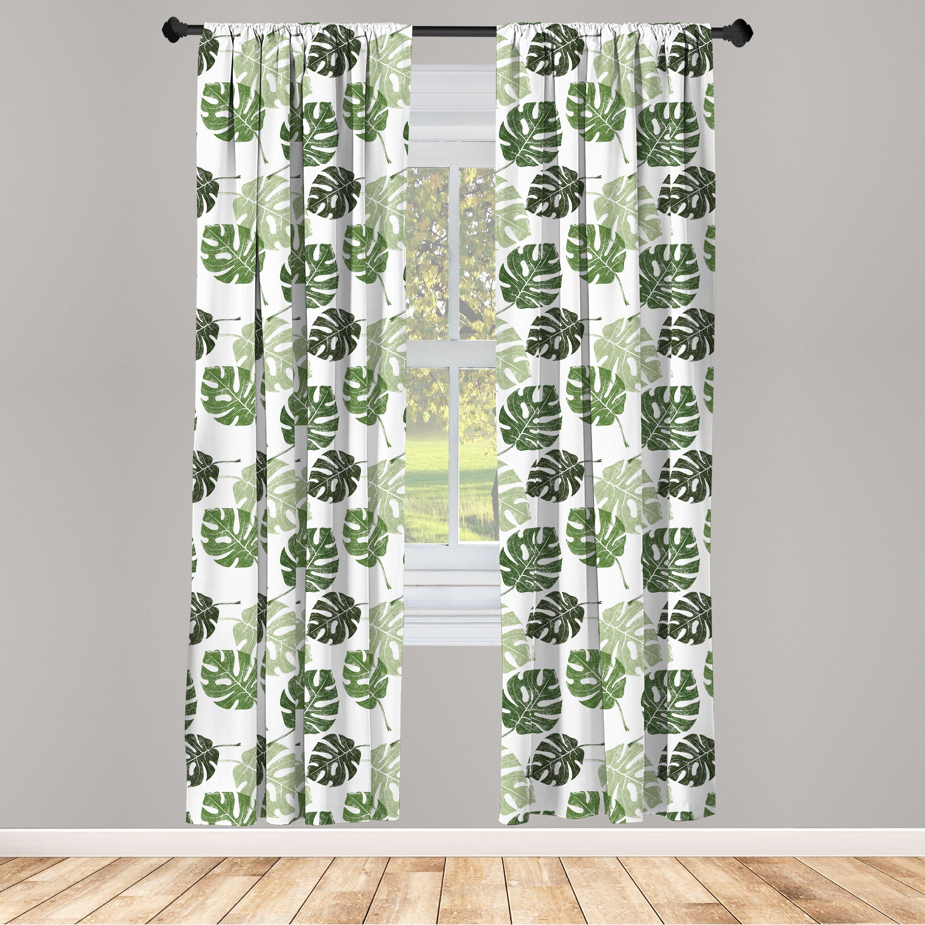 Gardine Vorhang für Wohnzimmer Dschungel Leaves Microfaser, Monstera Dekor, Schlafzimmer Abakuhaus, Tropischen
