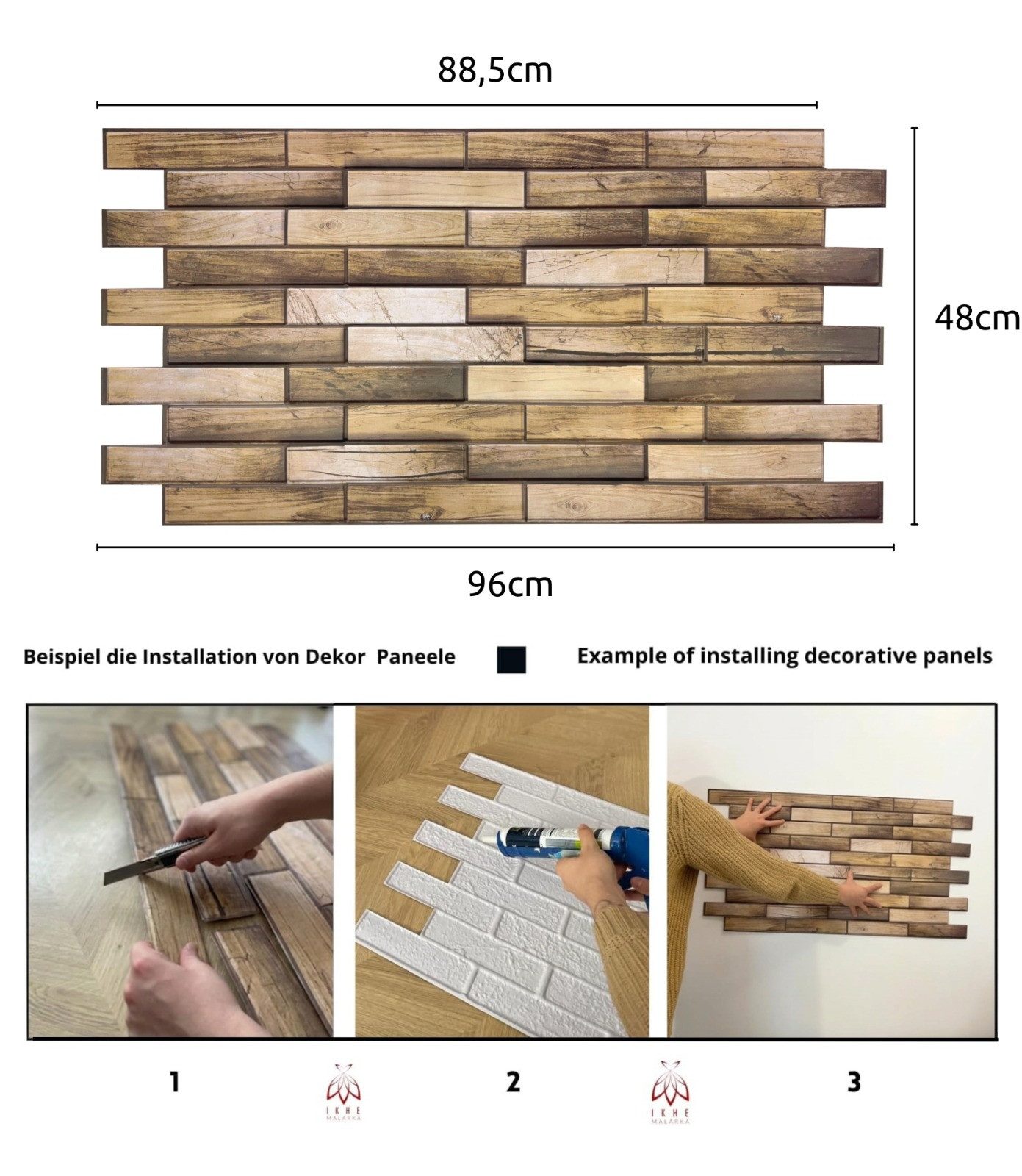 IKHEMalarka 3D Wandpaneel 4qm/10 Stück 3D Lamellen Holz Imitat, 0,40 qm, Wandpaneele PVC-Verkleidung IMITATION OF WOOD Holz Imitation