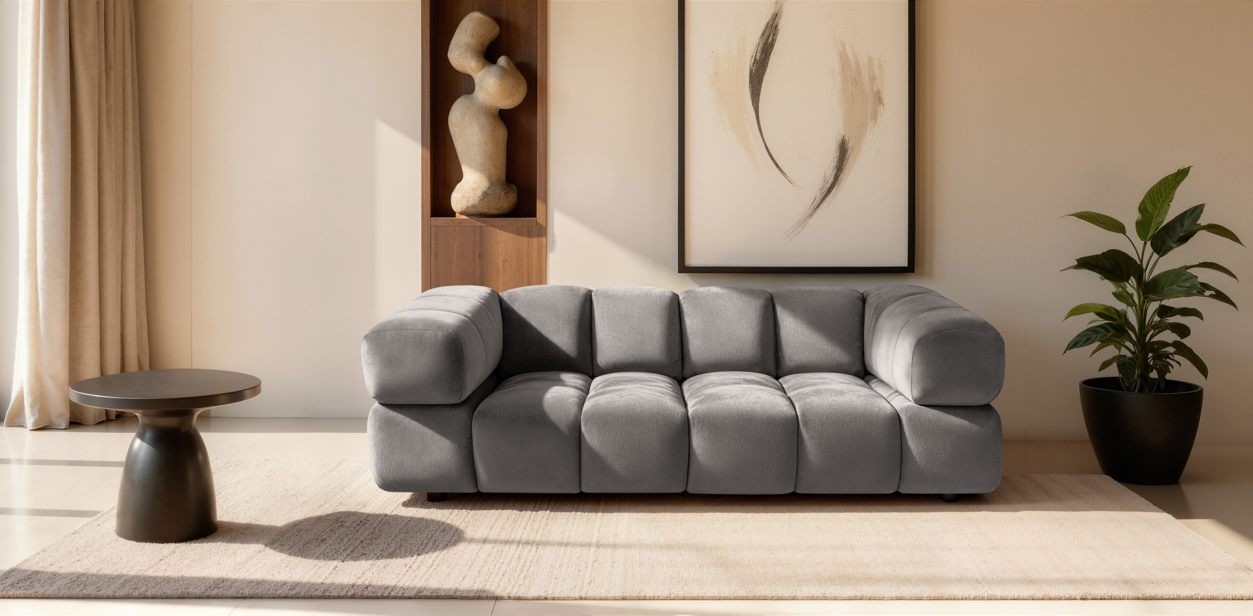 Kaiser Möbel Sofa 3-Sitzer für Wohnzimmer, Samtstoff Bluvel, Averro, 3-Sitzer Sofa, Designer-Bubble-Form,Modernes Minimalismus-Design
