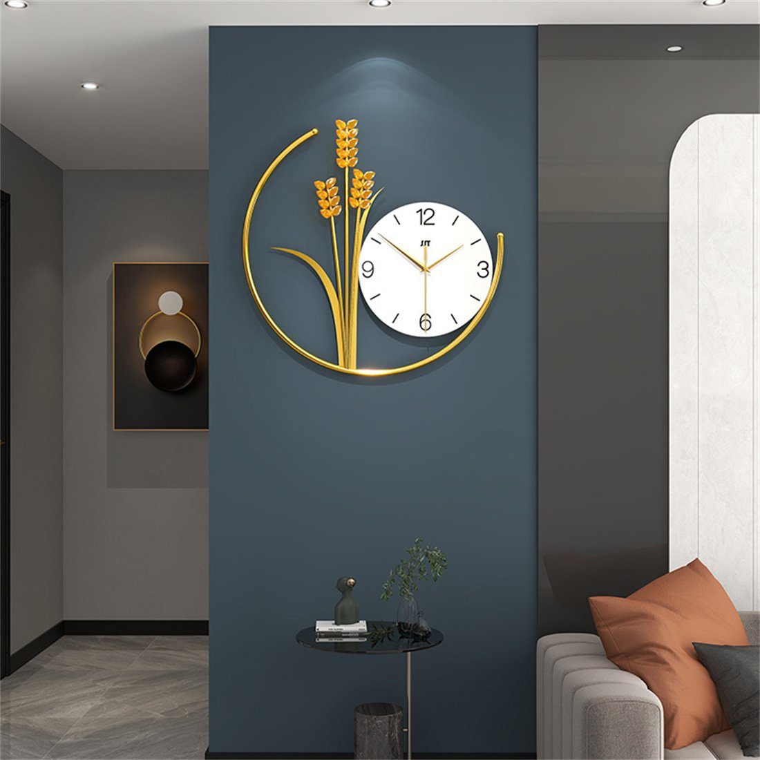 DÖRÖY Wanduhr 48cm Ginkgo Blatt moderne stille Wanduhr, kreative Mode Wanduhr, Uhr gold