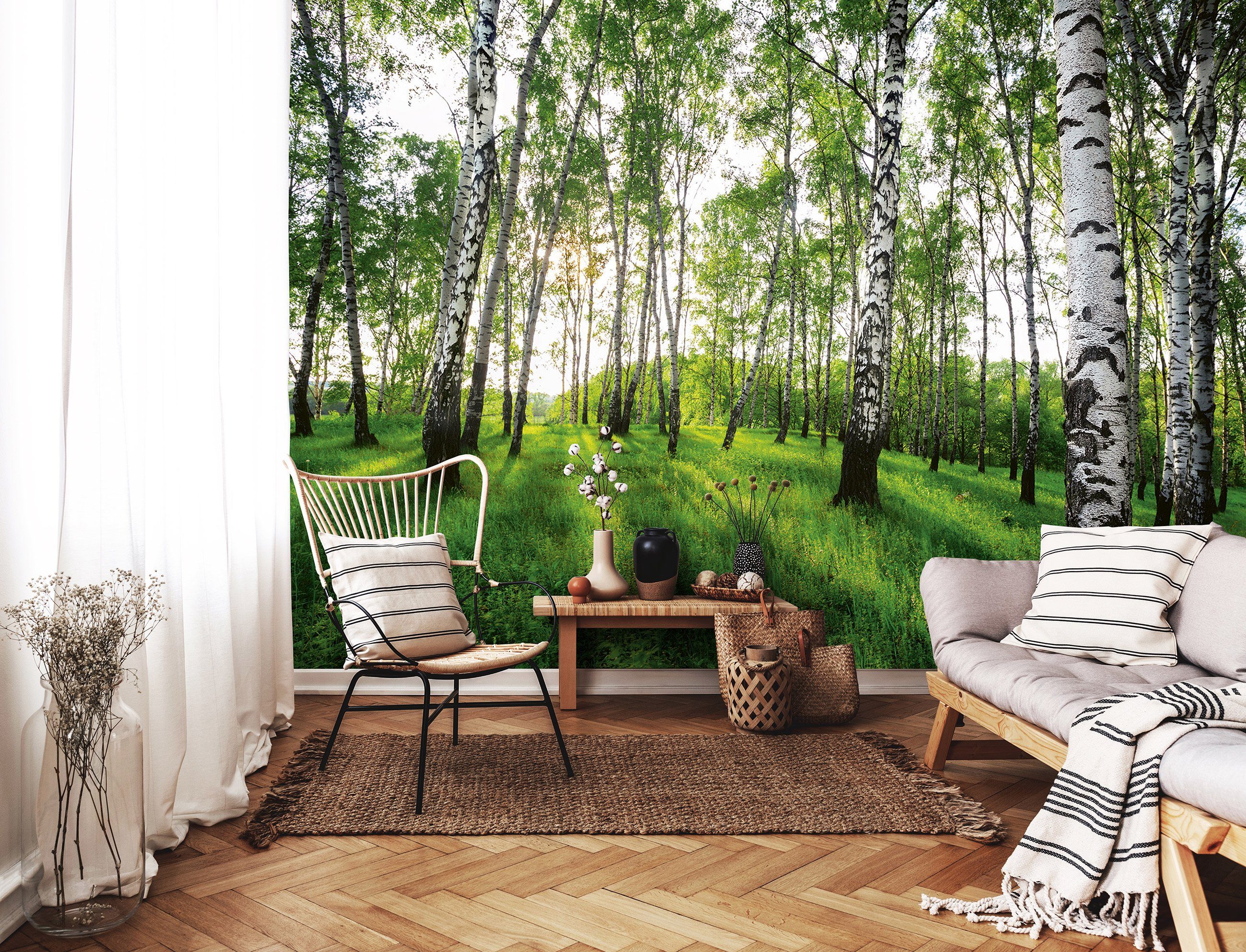 Wallarena Fototapete Wald Birkenwald Birken Natur 3D EFFEKT Tapete Wohnzimm günstig online kaufen