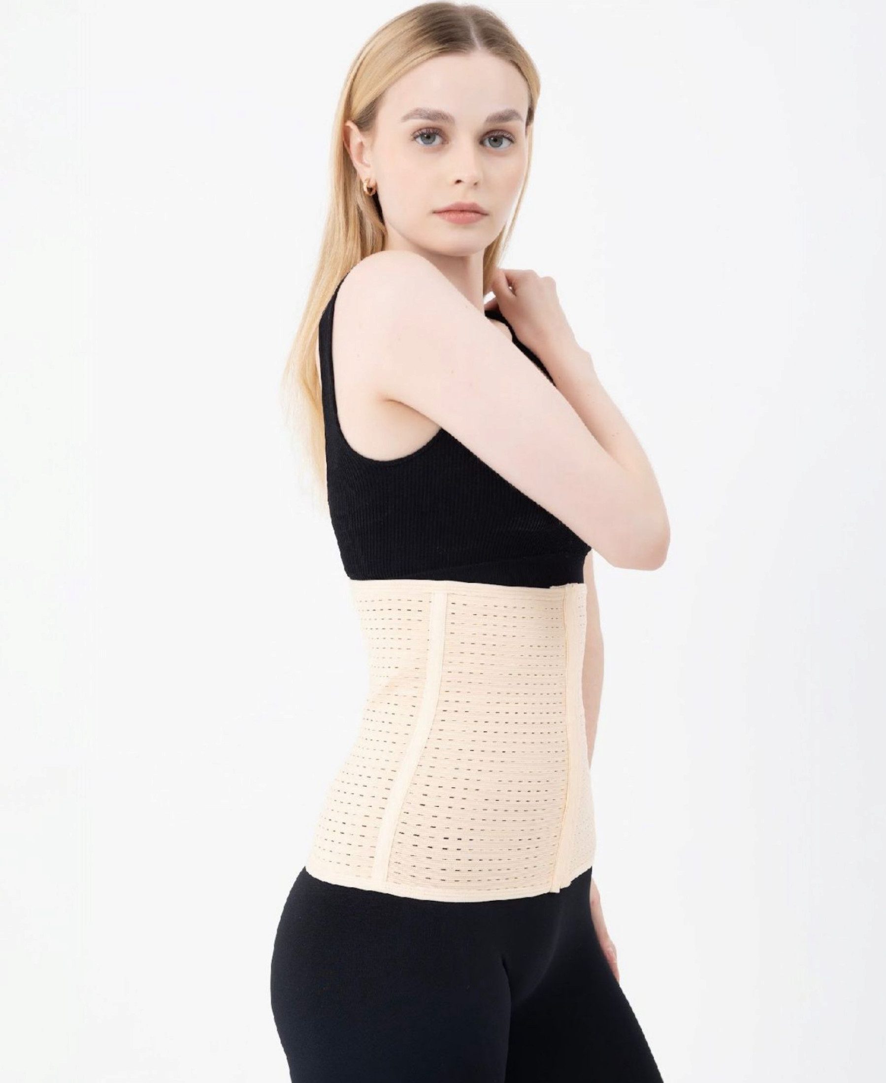 fashionshowcase Corsage Bauchweg Taillengürtel Shapewear mit Stützstäbchen Hakenverschluss (1-tlg) Figurformender Bauchformer Postpartum Gürtel