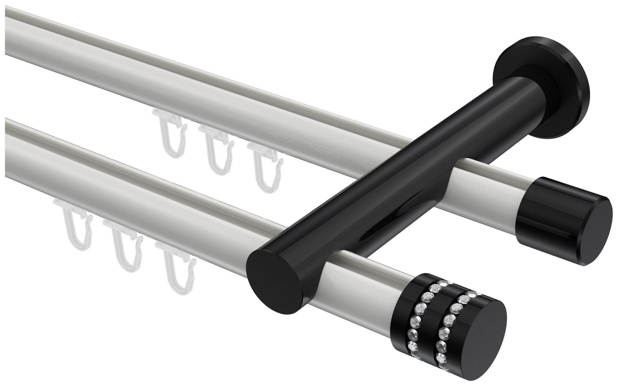 INTERDECO Innenlaufschiene Platon Estana, Ø 20 mm, 2-läufig, Fixmaß, kürzbar, Wandmontage, Aluminium, Weiß / Schwarz / Bicolor