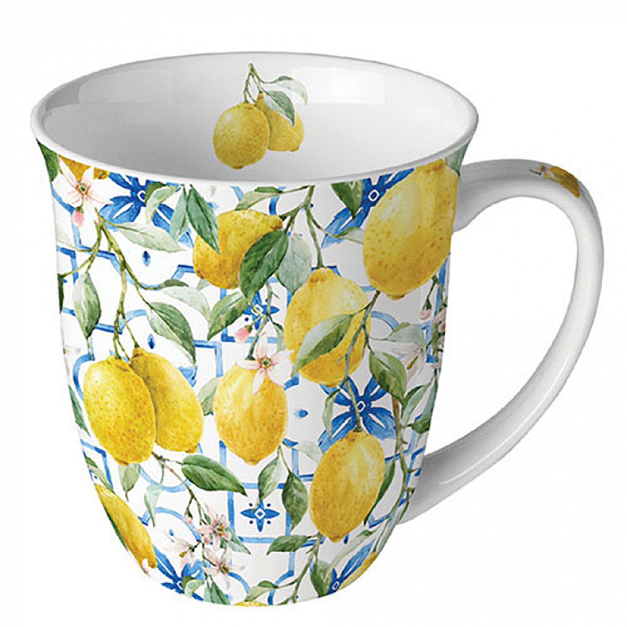 Ambiente Luxury Paper Products Tasse, Keramik, Tasse 10cm Porzellan mit Zitronen Motiv Gelb / Weiß