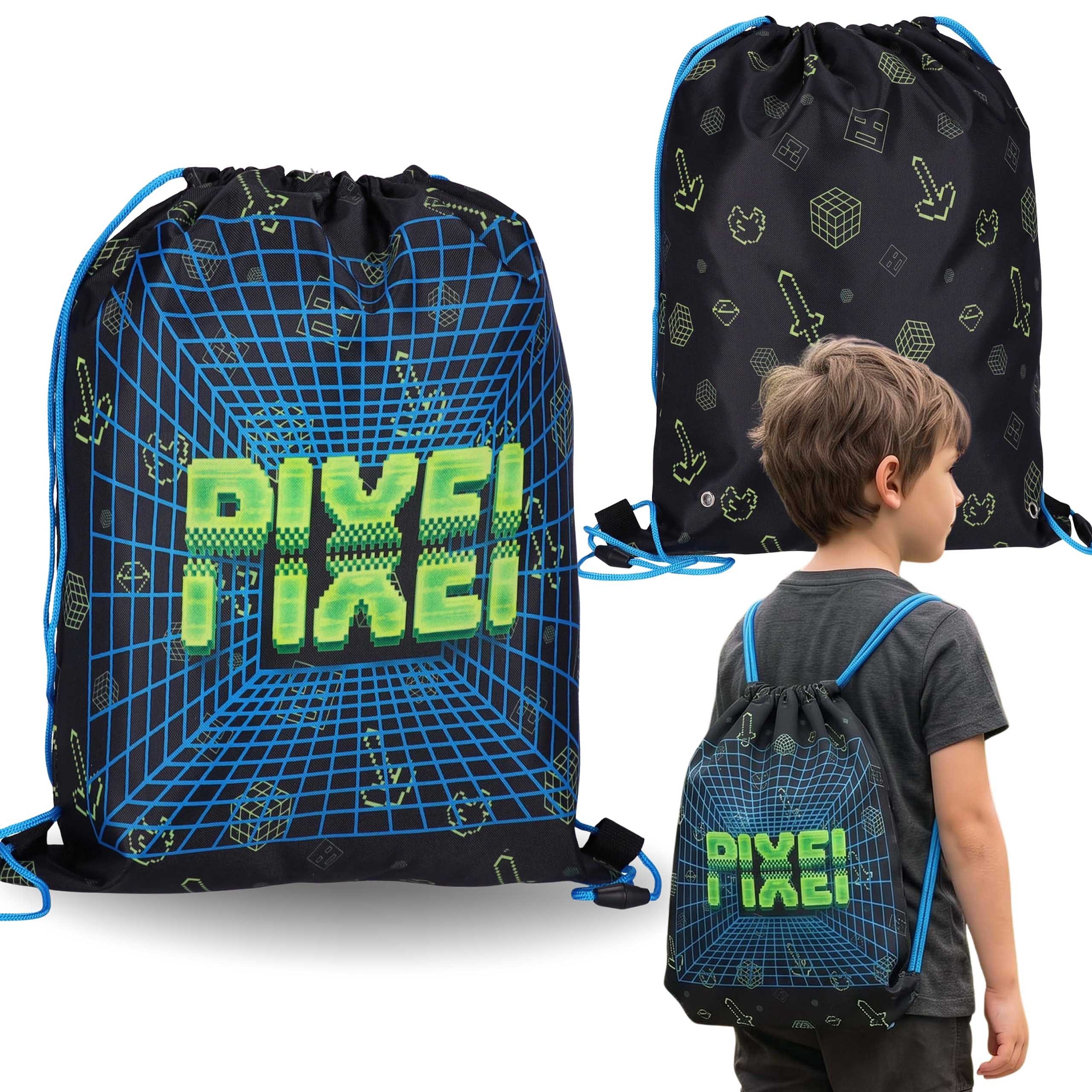 Turnbeutel PIXEL Schuhbeutel für Jungen, schwarz, für den Sportunterricht 32x39cm