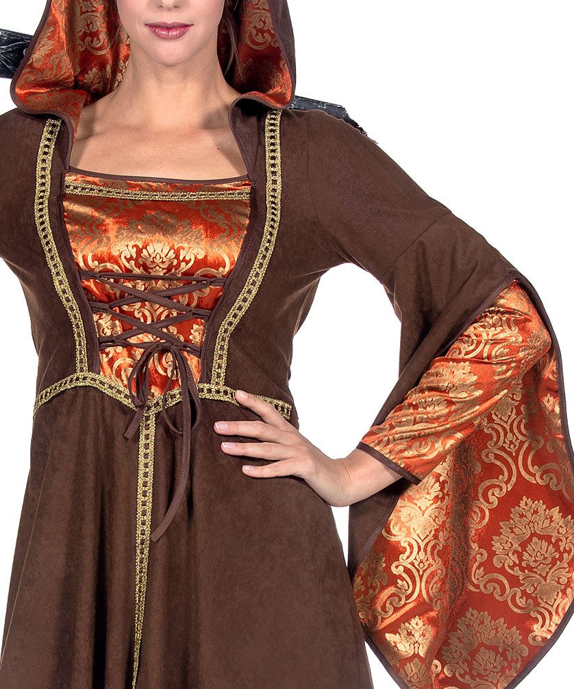 Karneval-Klamotten Burgfräulein-Kostüm Damen Mittelalter Burgfrau braun orange hochwertig, Königstochter Edelfrau Kleid Frauenkostüm Karneval große Größen