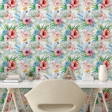 Abakuhaus Vinyltapete selbstklebendes Wohnzimmer Küchenakzent, Tropisch Exotische Parrot Blume